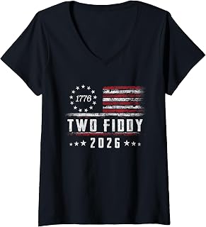 Women's Two Fiddy 2 Fiddy 250th Anniversary 4th of July Patriotic V-Neck T-Shirt