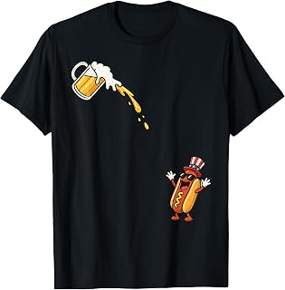Hotdog Beer Chug Funny Uncle Sam Hotdog Beer 4th of July T-Shirt