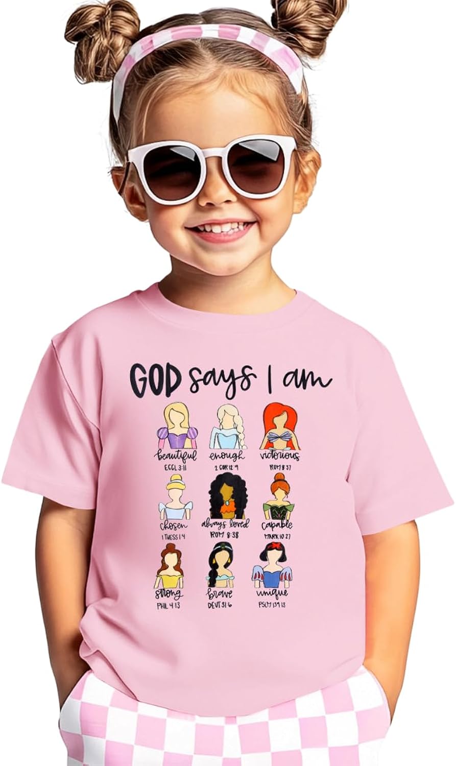 Toddler Girl Christian Shirts God Says I Am Beautiful Enough T-Shirt Princess Outfit Motivational Bible Verse Tee Tops
