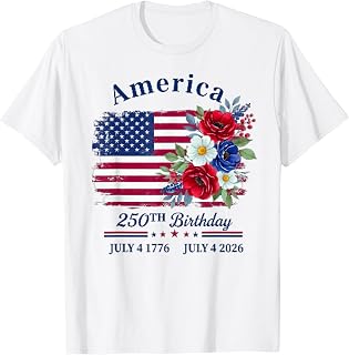 Floral Birthday 250th Anniversary USA Women Girl T-Shirt