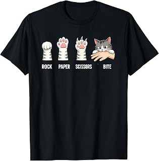 Rock Paper Scissors Bite Hand Game Cute Paw Funny Cat T-Shirt