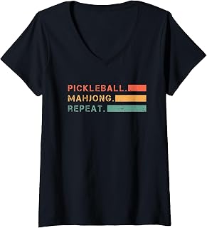Women's Pickleball Mahjong Repeat Sport Lover Gambling Chinese Game V-Neck T-Shirt
