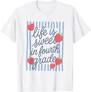 Striped Fourth Grade Strawberries Teacher Back to School T-Shirt