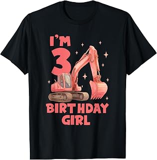 I'm 3 Birthday Girl Pink Excavator Construction 3rd Birthday T-Shirt