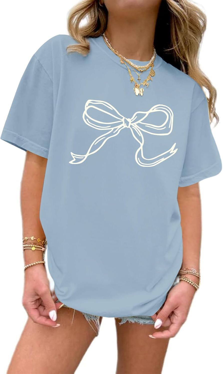 Bow Shirts for Girls Graphic Cute Shirt for Teens Preppy Aesthetic Tshirt Girls' Summer Casual Coquette Tops