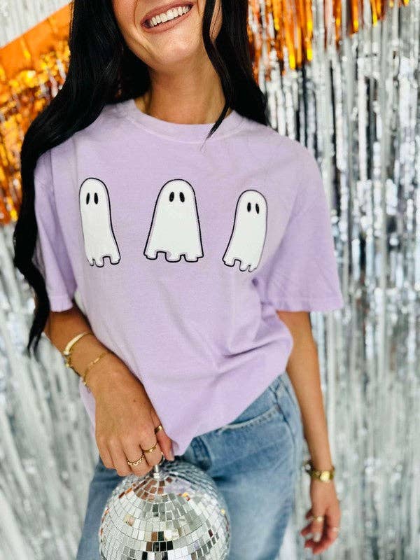 Ghost Trio Double Puff-Glitter Tee Hoodie, Sweatshirt | PodTeesHub.com