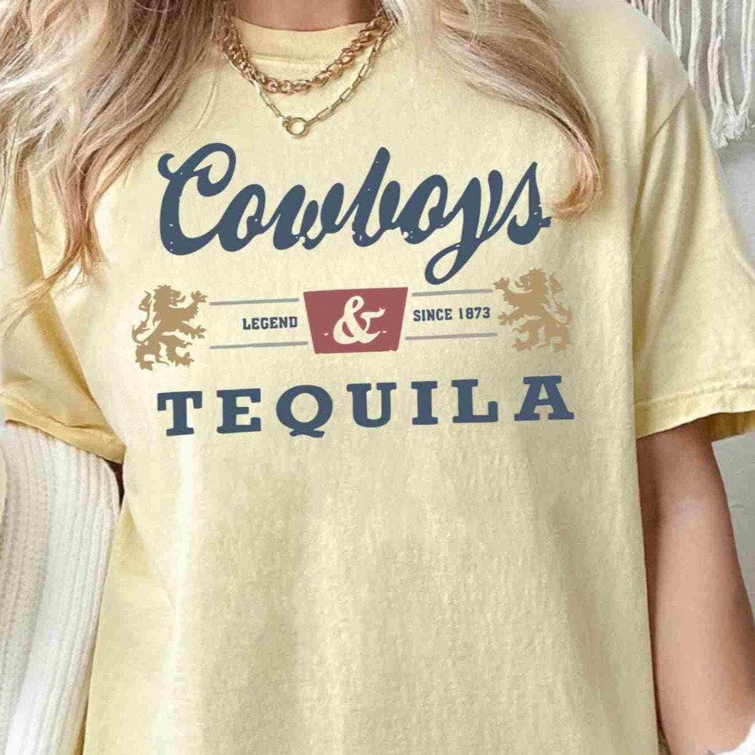 Comfort Colors Cowboys and Tequila Oversized Tshirt Hoodie, Sweatshirt | PodTeesHub.com