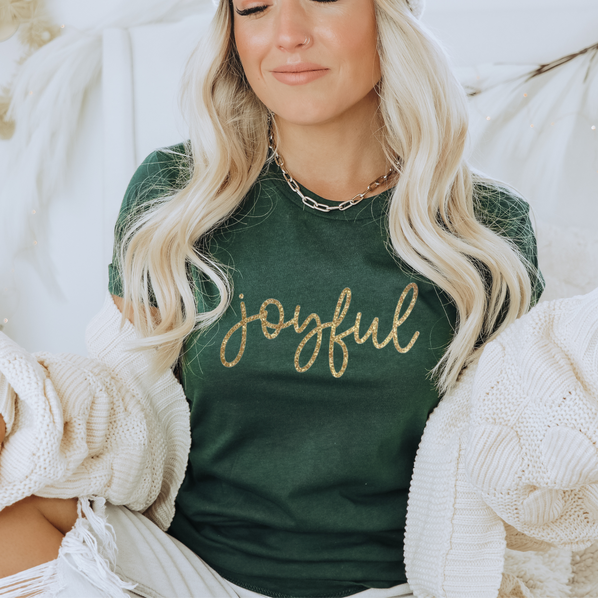 Joyful Gold Glitter Christian Christmas Tee Shirt Hoodie, Sweatshirt | PodTeesHub.com