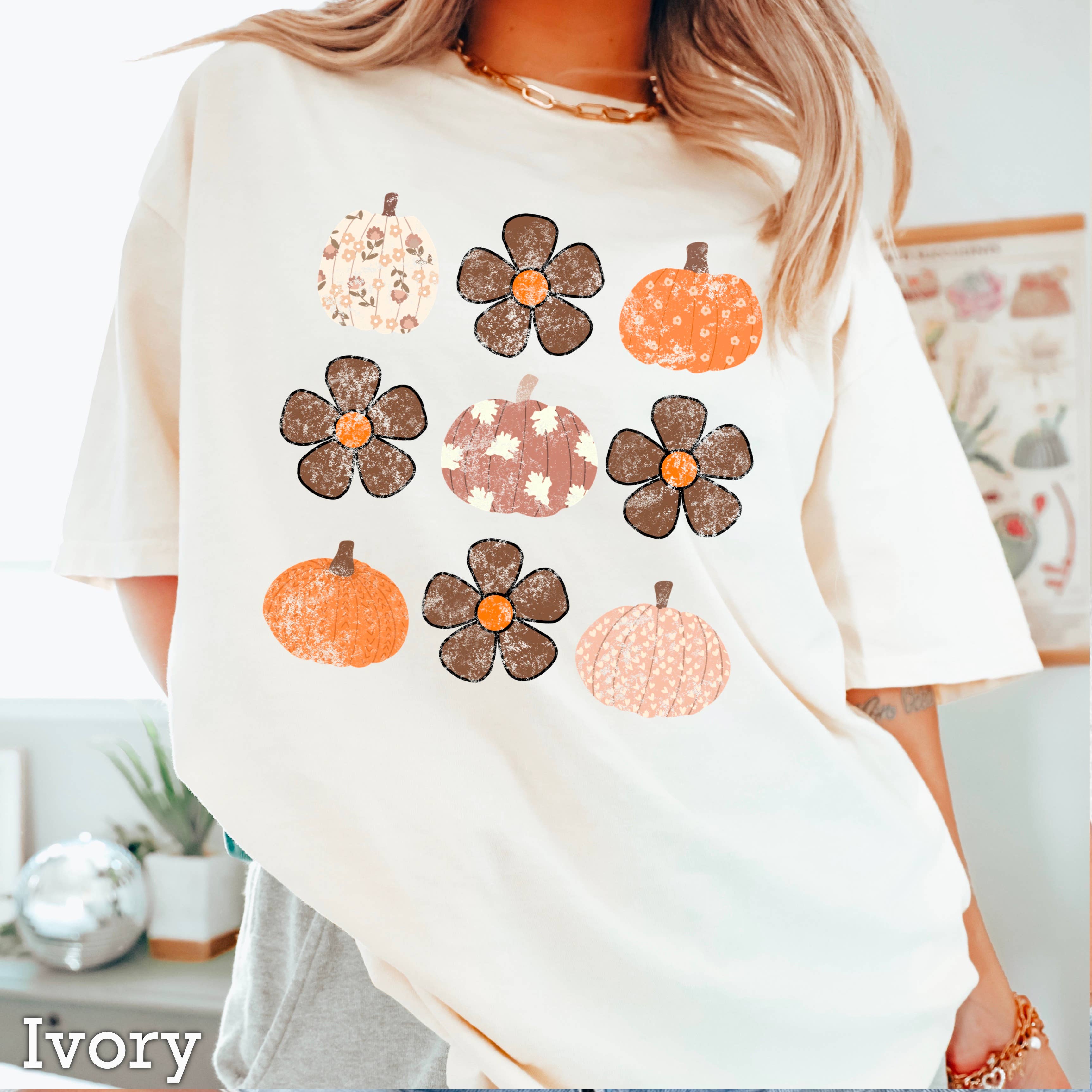 Fall Floral Pumpkins Fall Graphic Shirt | Comfort Color Hoodie, Sweatshirt | PodTeesHub.com