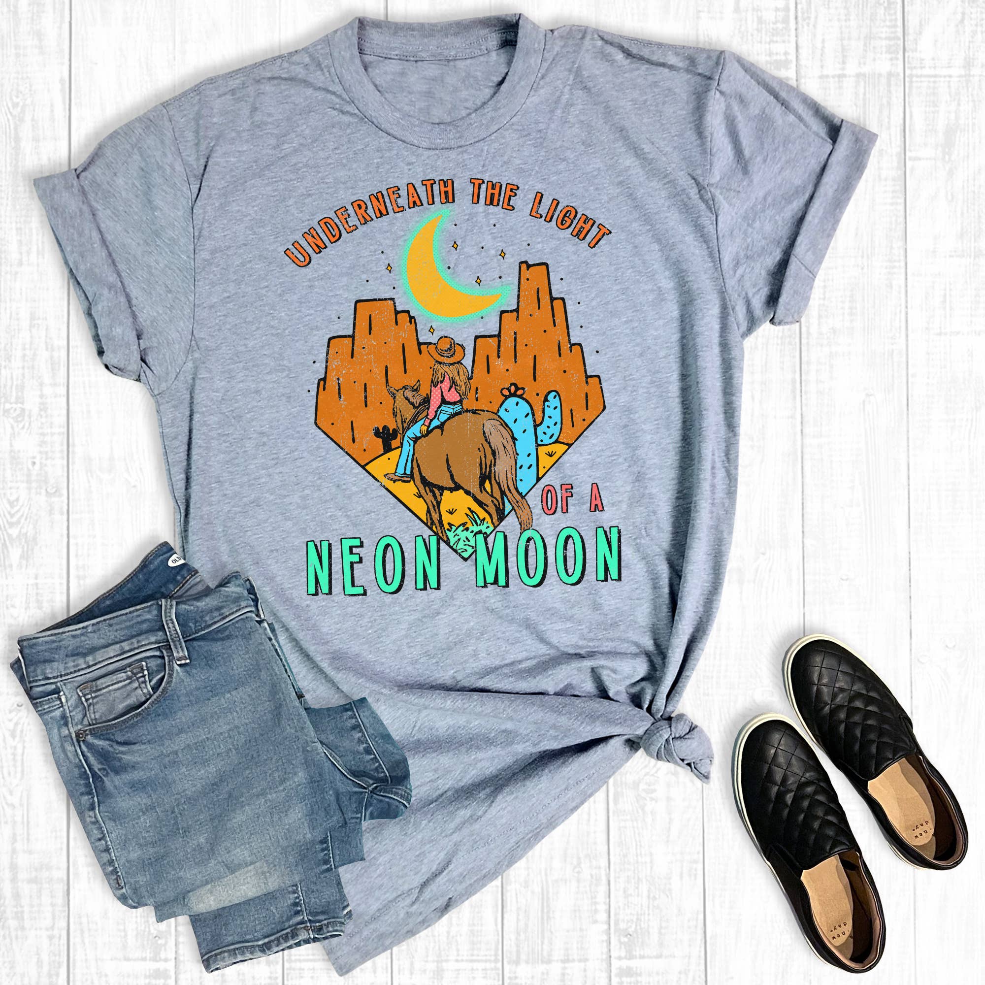 Western Under the Moon Light Cowgirl Graphic Tee Hoodie, Sweatshirt | PodTeesHub.com
