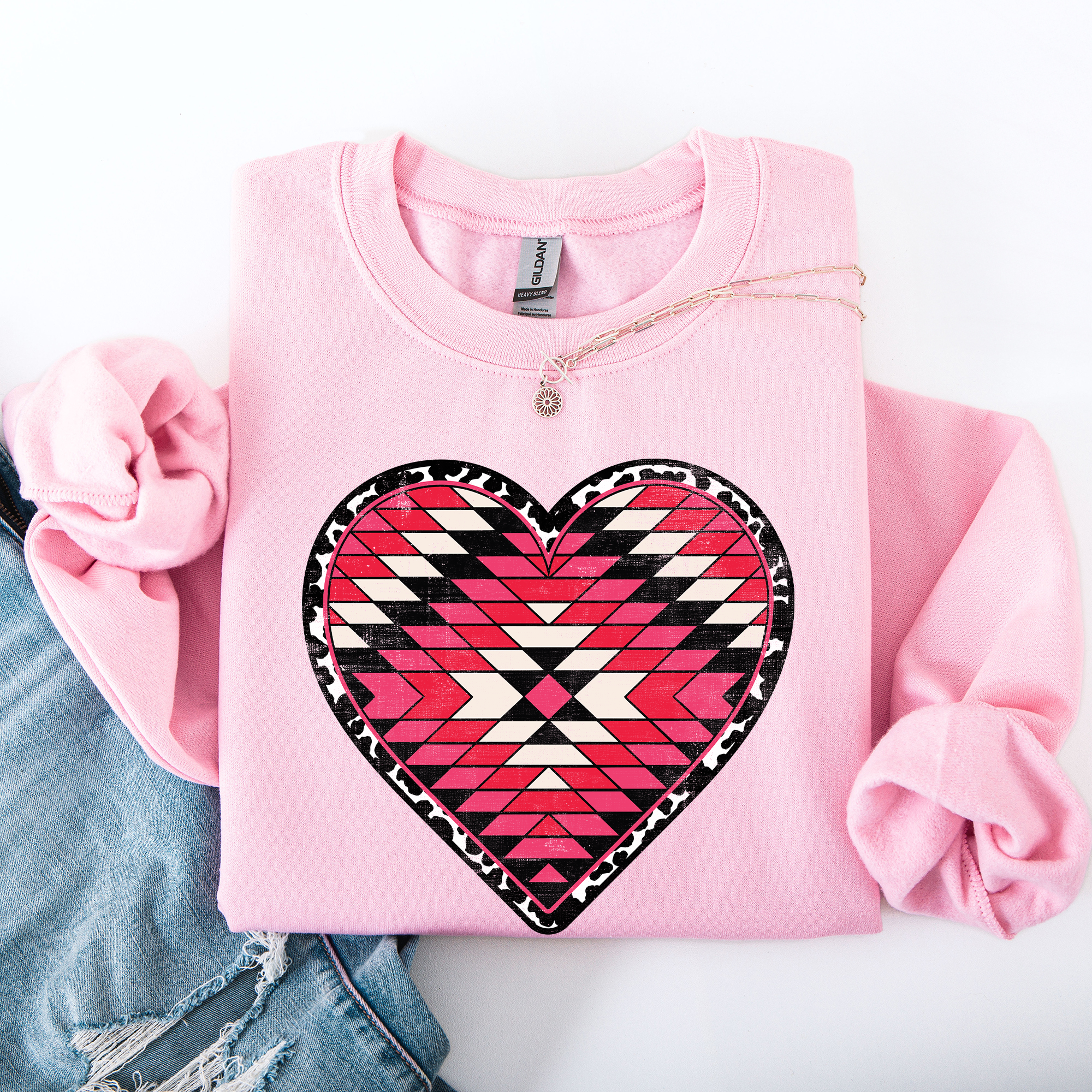 Aztec Cowboy Heart, Western, Valentine's Day Sweatshirt T-Shirts, Hoodie | PodTeesHub.com