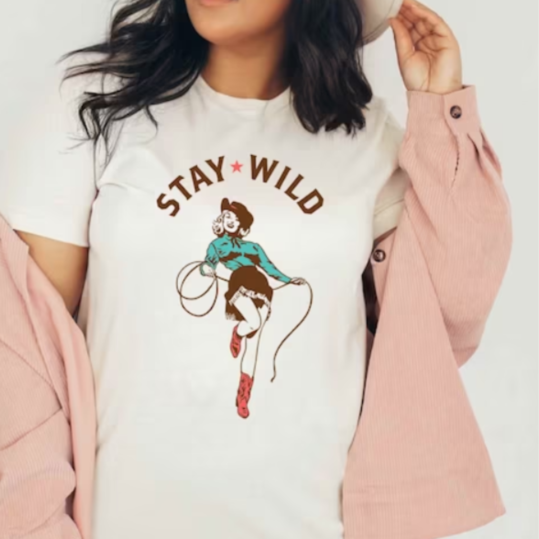 Stay Wild Pinup Cowgirl Western Graphic Tee Hoodie, Sweatshirt | PodTeesHub.com