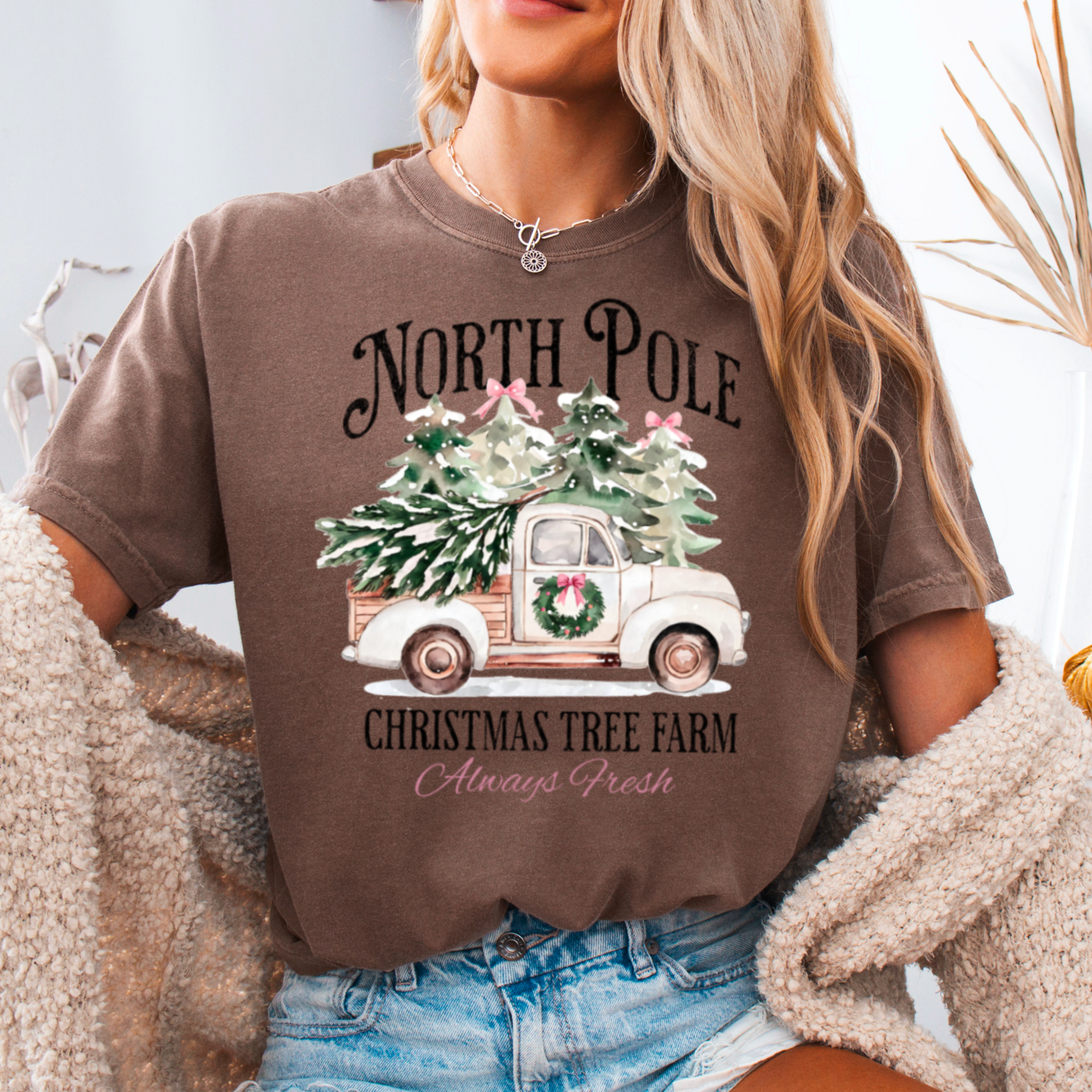 North Pole Christmas Tree Farm Graphic Tee|Comfortcolor Hoodie, Sweatshirt | PodTeesHub.com