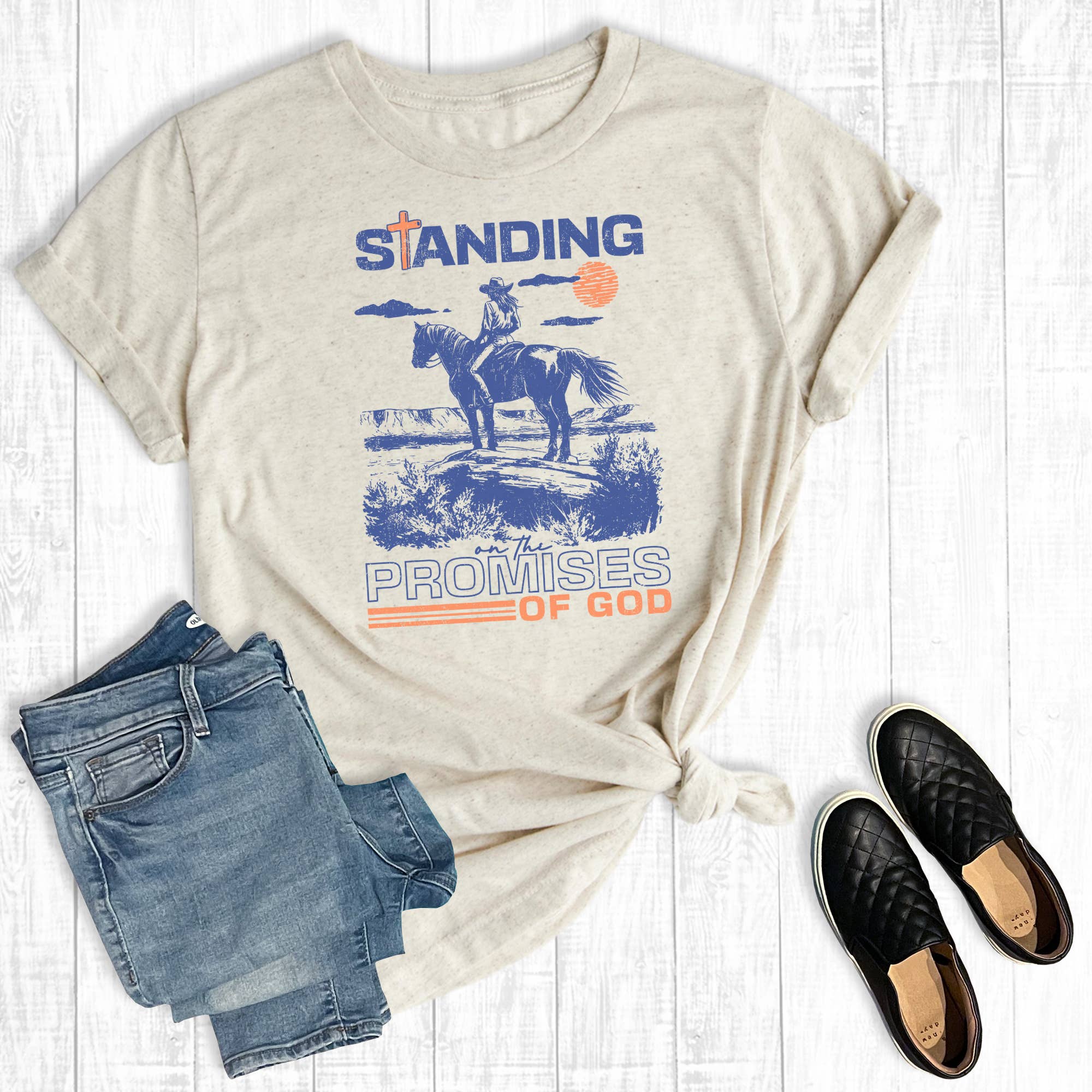 Western Faith Standing On the Promises Graphic Tee Hoodie, Sweatshirt | PodTeesHub.com