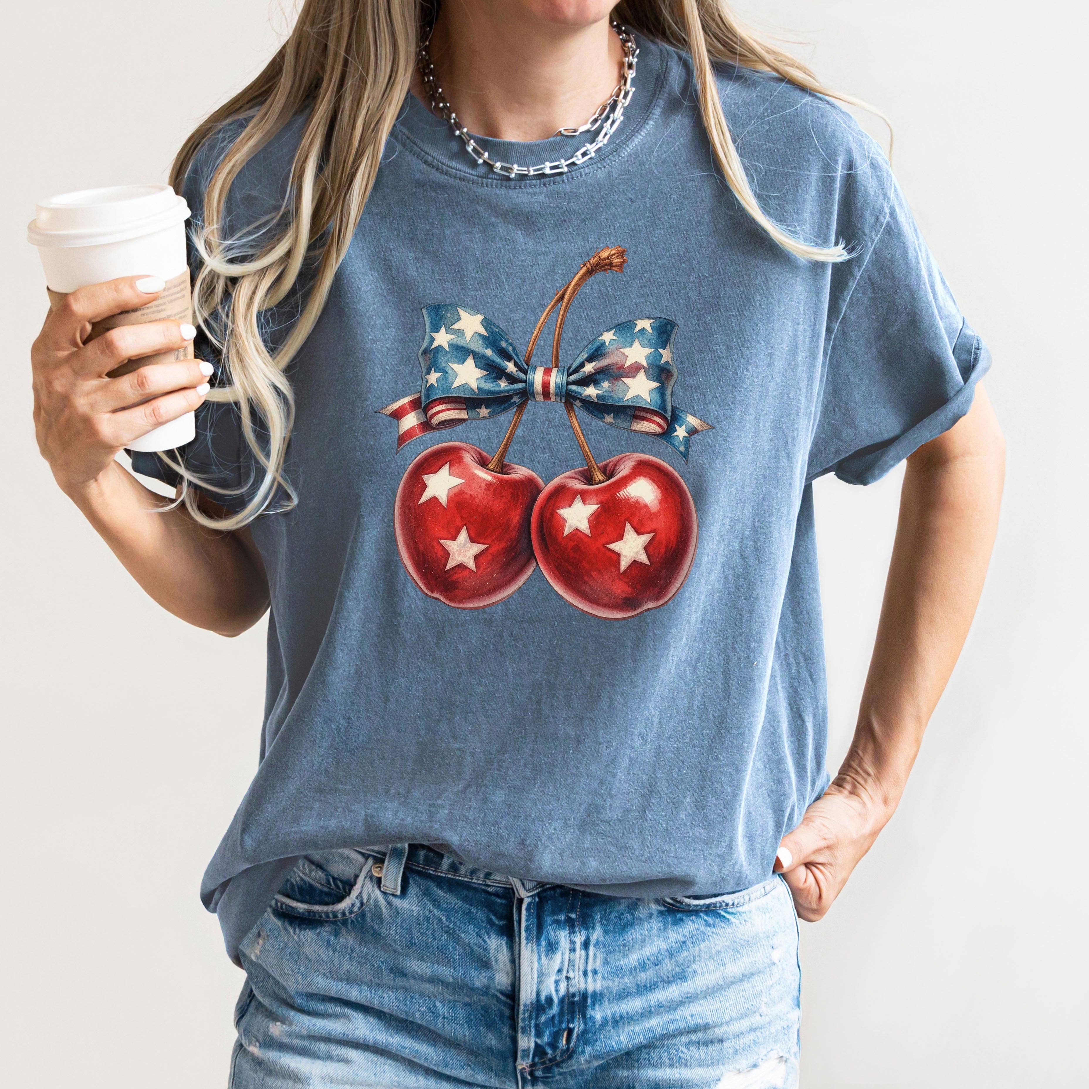Retro Cherry, 4th of July, USA, America Patriotic Tshirt Hoodie, Sweatshirt | PodTeesHub.com