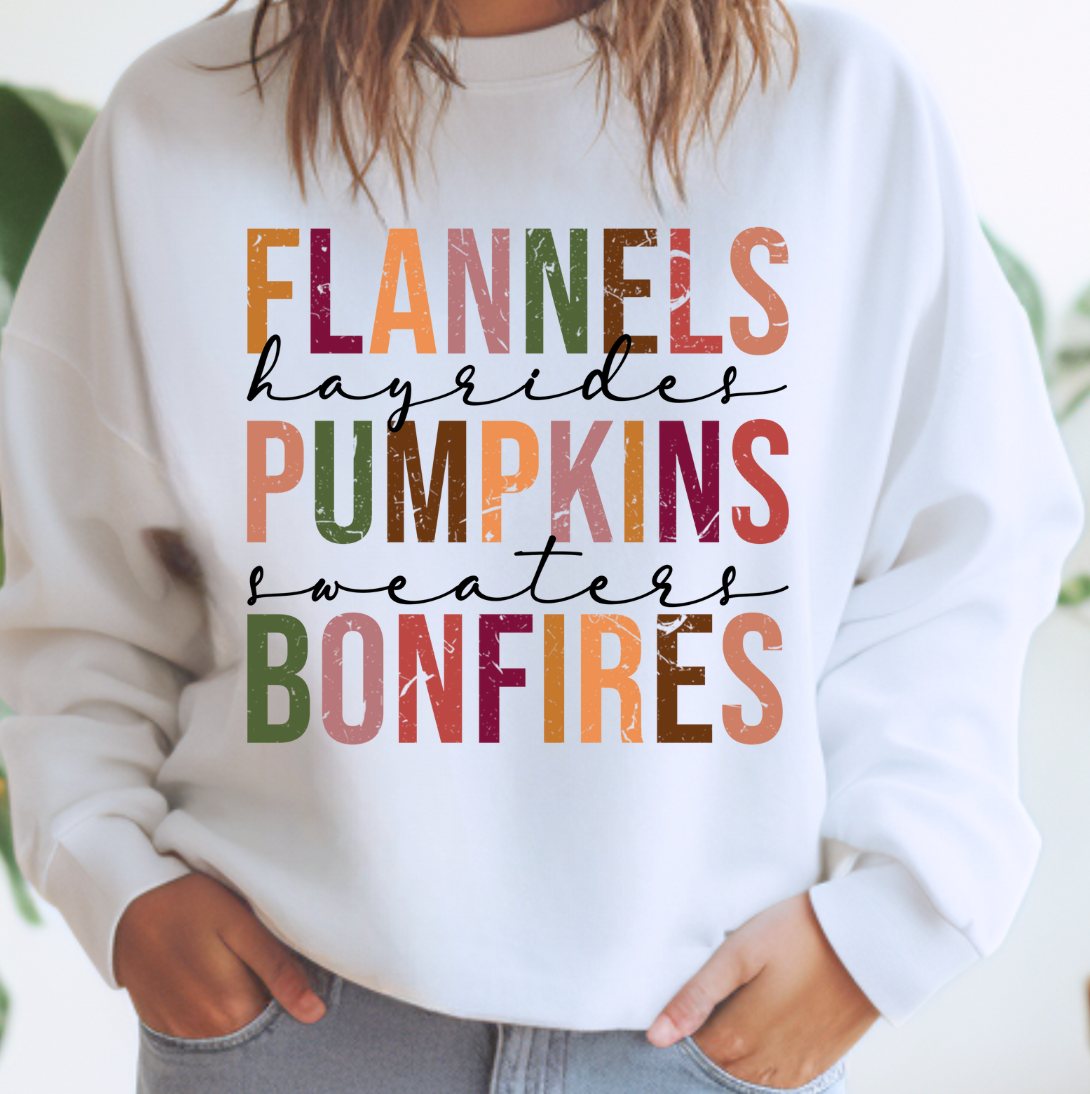 Flannels Pumpkins Bonfires Crewneck Sweatshirt T-Shirts, Hoodie | PodTeesHub.com