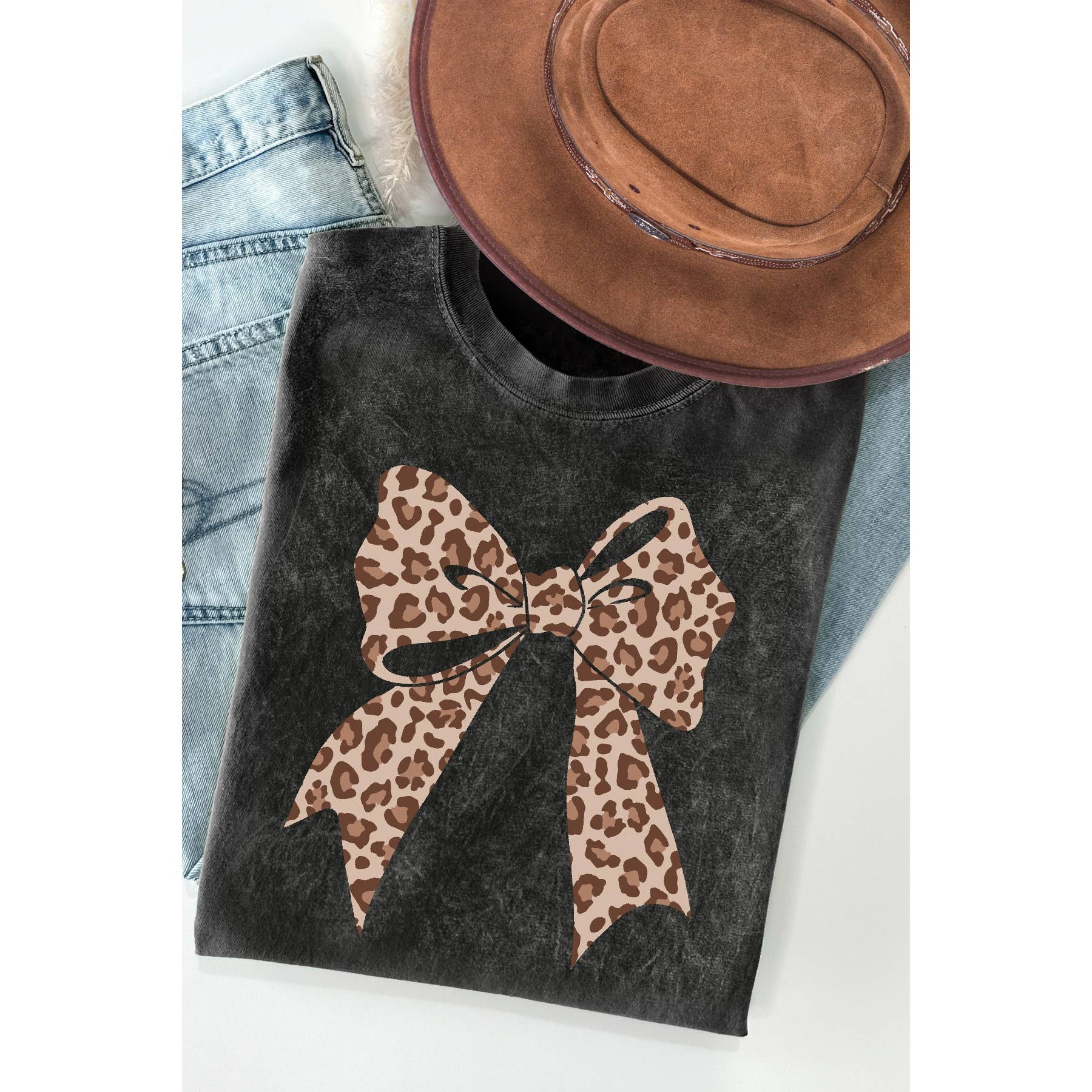 Leopard Bow - Mineral Wash T Shirt Hoodie, Sweatshirt | PodTeesHub.com
