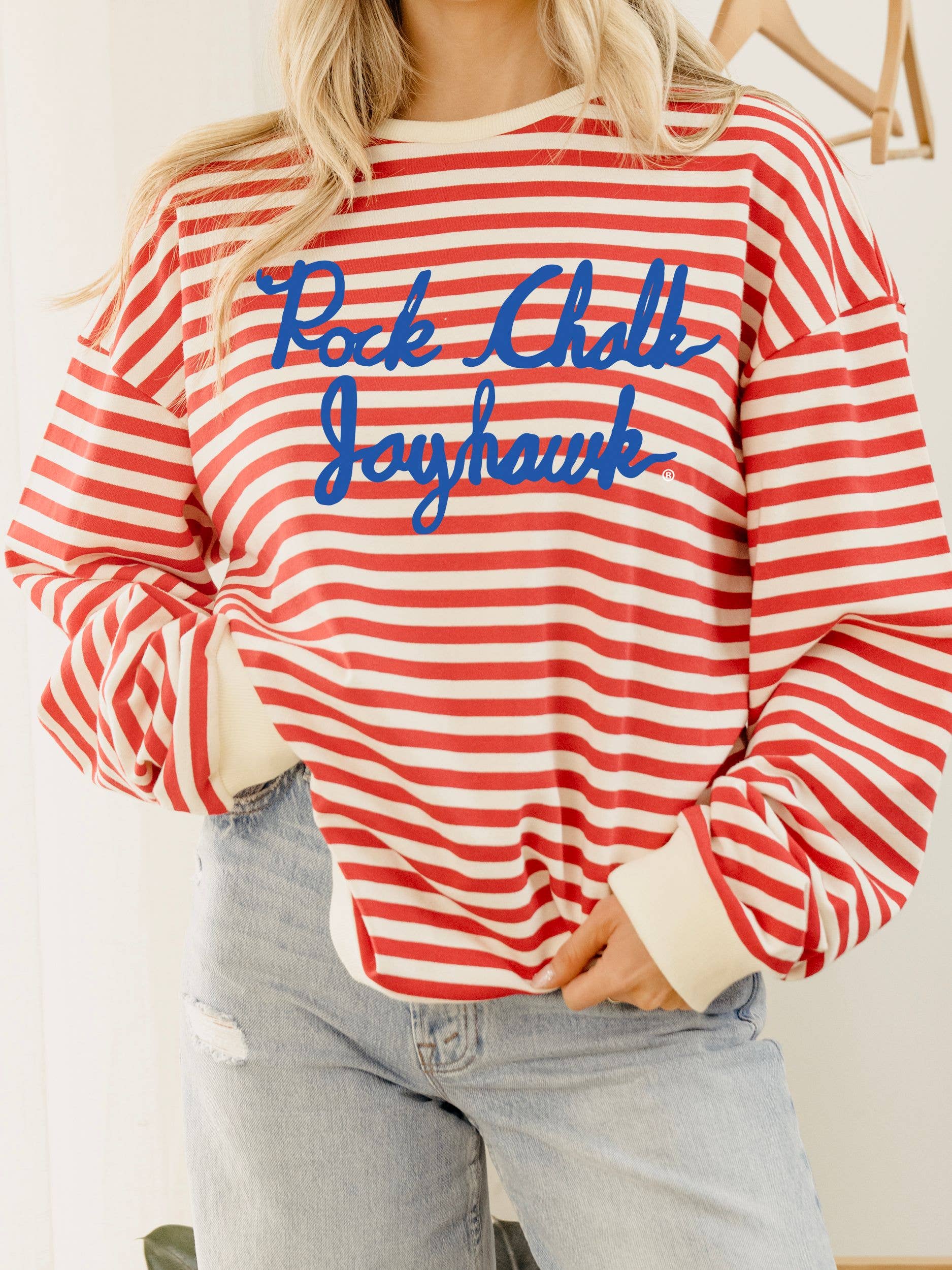Ku Jayhawks Simple Script Rd/Wt Stripe Hi-Dive Sweatshirt T-Shirts, Hoodie | PodTeesHub.com