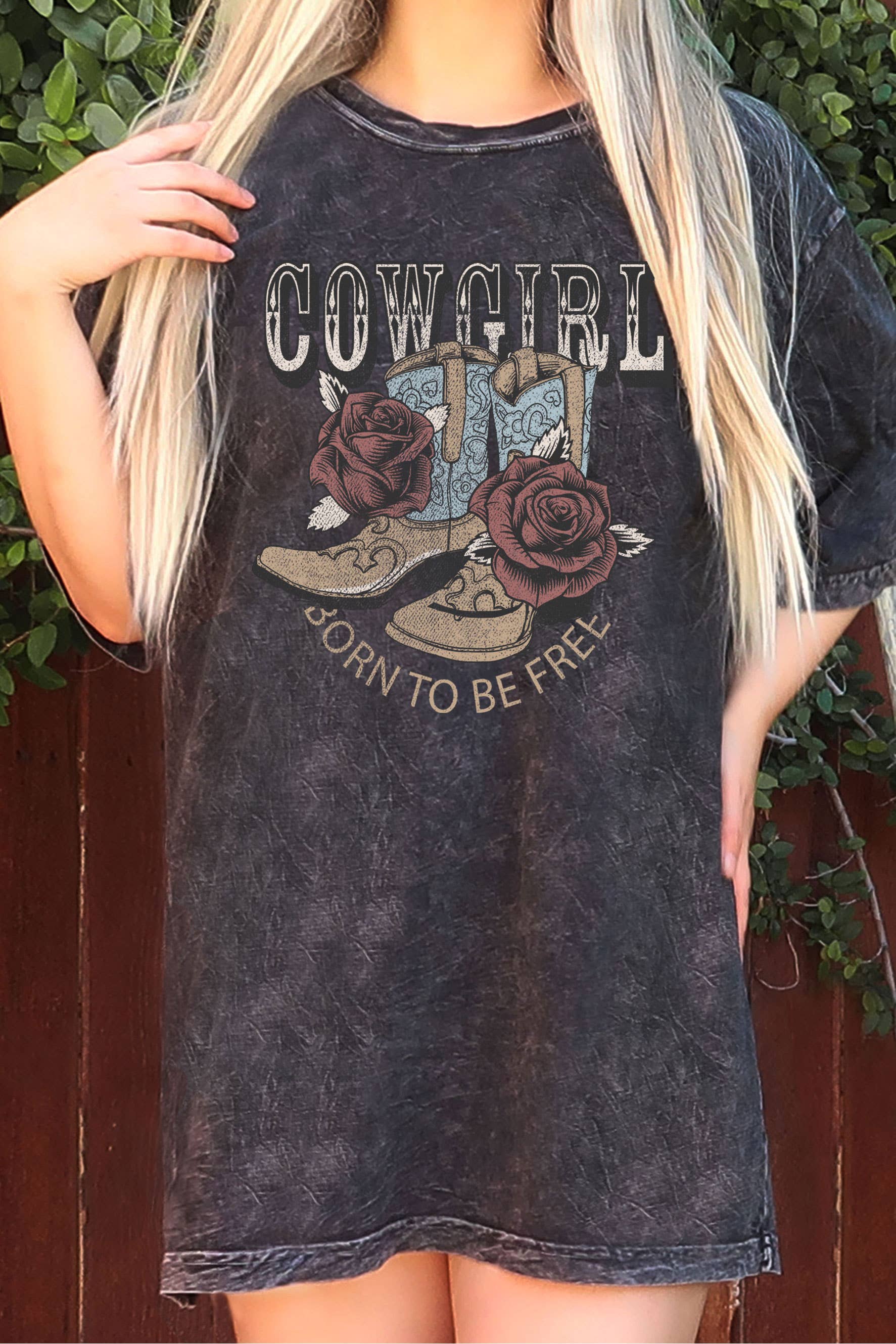 Cowgirl Born To Be Free Oversize Mineral Graphic Tshirt Hoodie, Sweatshirt | PodTeesHub.com