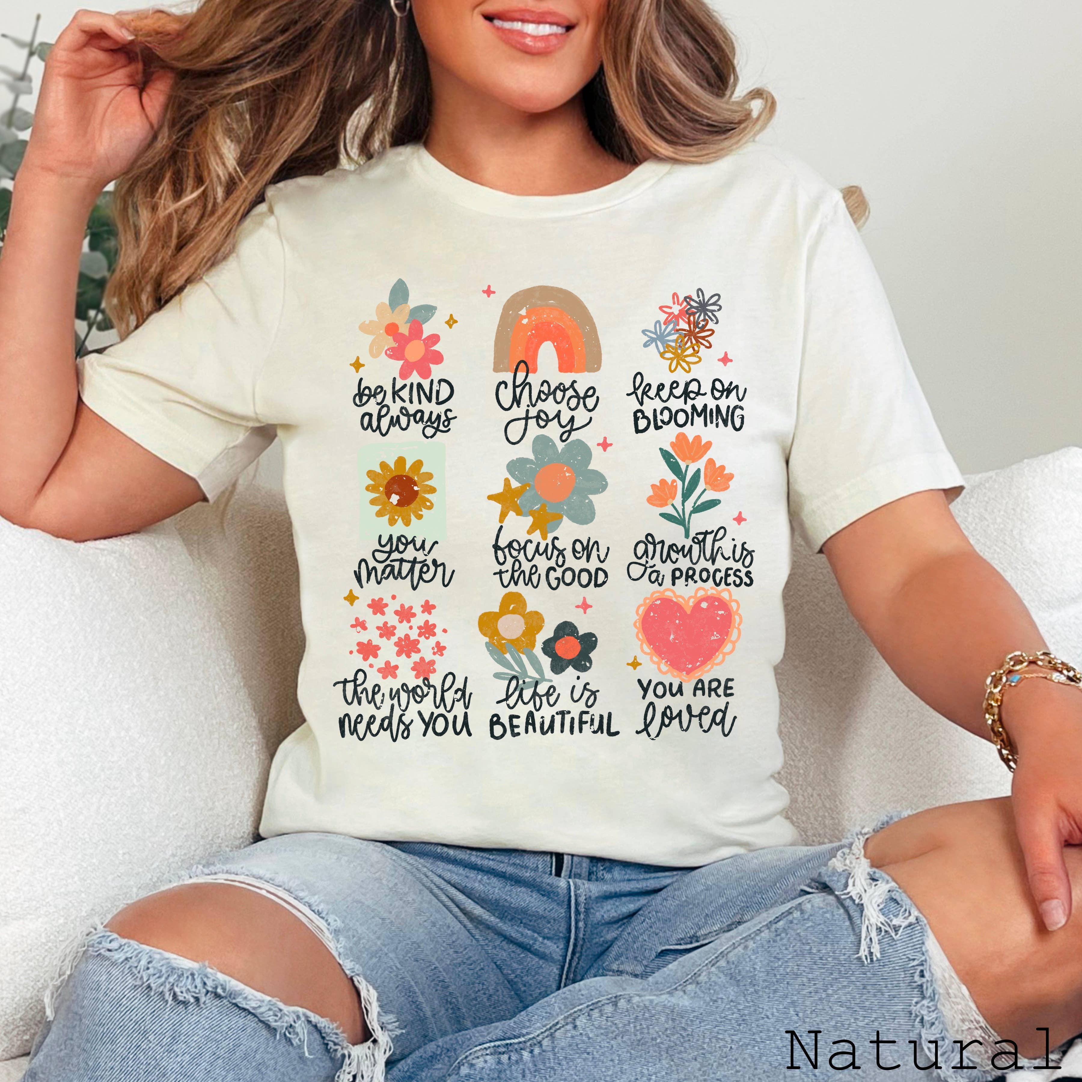 Positive Affirmations Spring Graphic Tee | Bella Canvas Hoodie, Sweatshirt | PodTeesHub.com