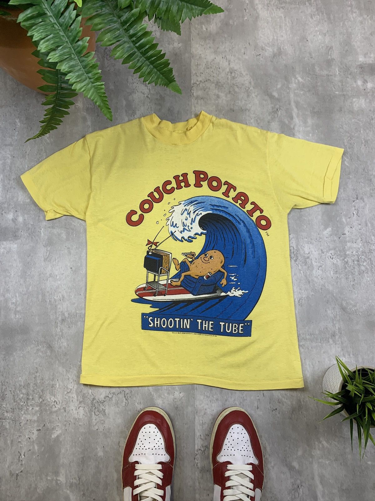 Vintage 1988 Couch Potato Cartoon T Shirt Yellow Hoodie, Sweatshirt | PodTeesHub.com