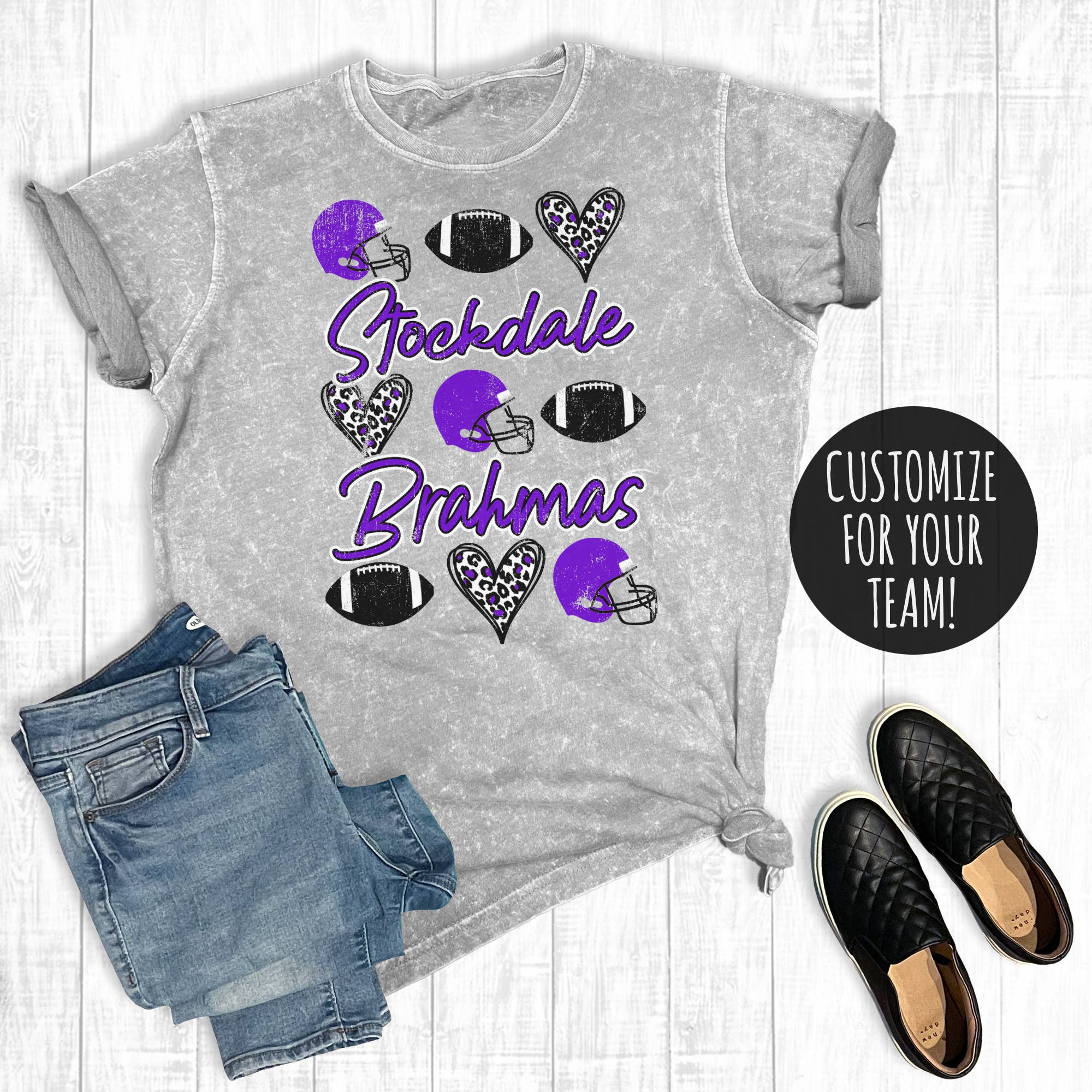 Custom Football Leopard Heart Mineral Wash Graphic Tee Hoodie, Sweatshirt | PodTeesHub.com