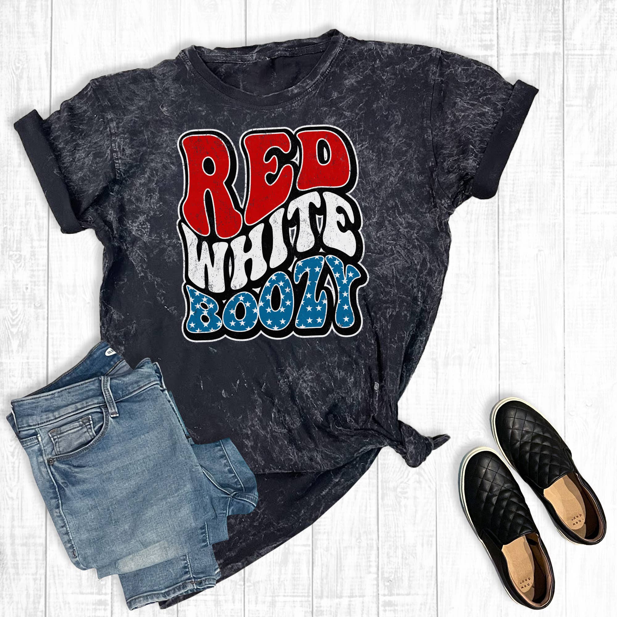 July 4th Retro Red White Boozy Mineral Wash Graphic Tee Hoodie, Sweatshirt | PodTeesHub.com