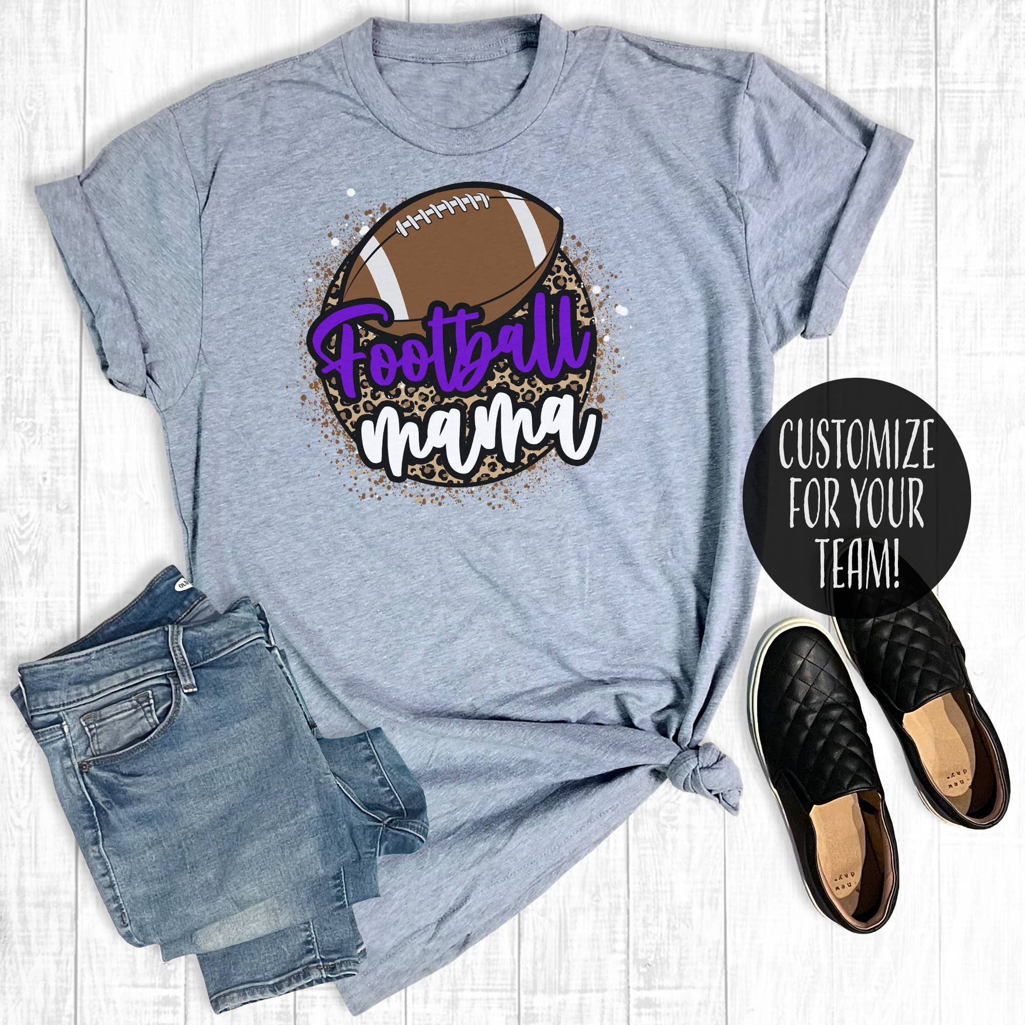 Custom Leopard Circle Football Mama Graphic Tee Hoodie, Sweatshirt | PodTeesHub.com