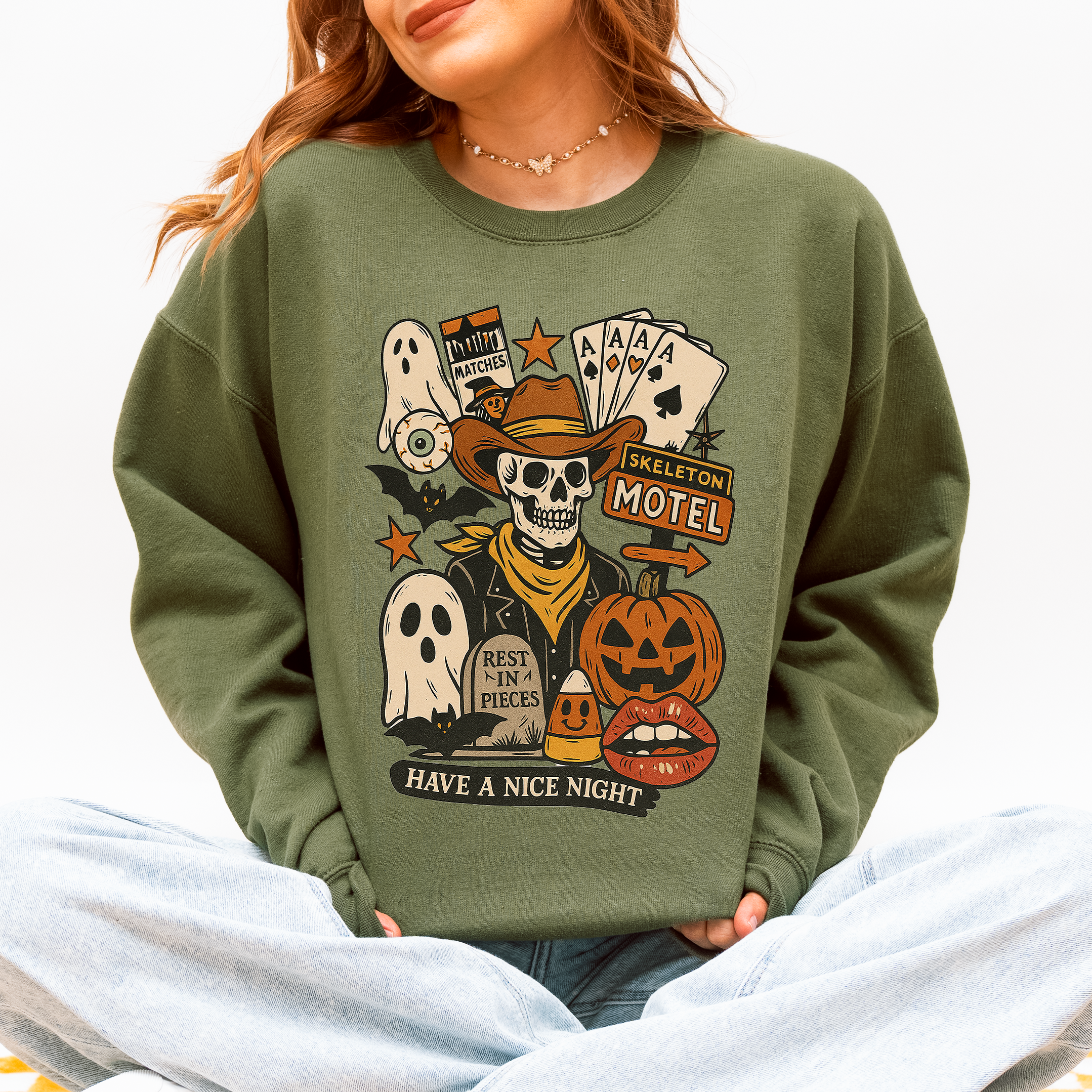Retro Skeleton Motel, Classic, Vintage Halloween Sweatshirt T-Shirts, Hoodie | PodTeesHub.com