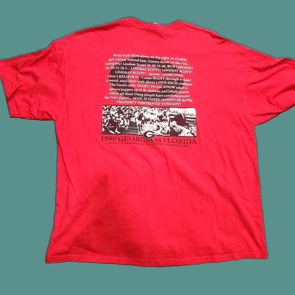 Vintage Georgia Bulldogs T Shirt Men 2xl Red Glory Forever 1980 Florida Score Call Logo Cott Hoodie, Sweatshirt