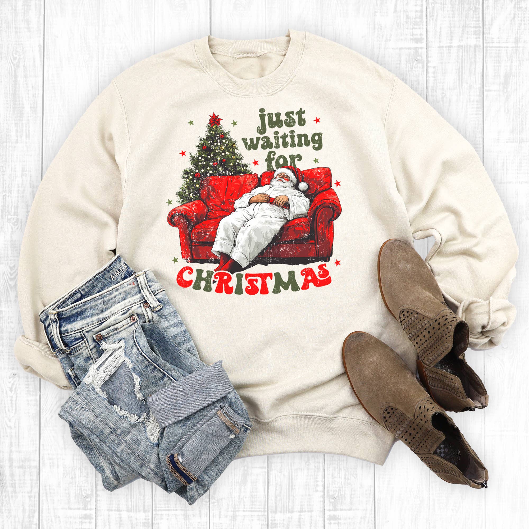 Just Waiting For Christmas Santa Sweatshirt T-Shirts, Hoodie | PodTeesHub.com