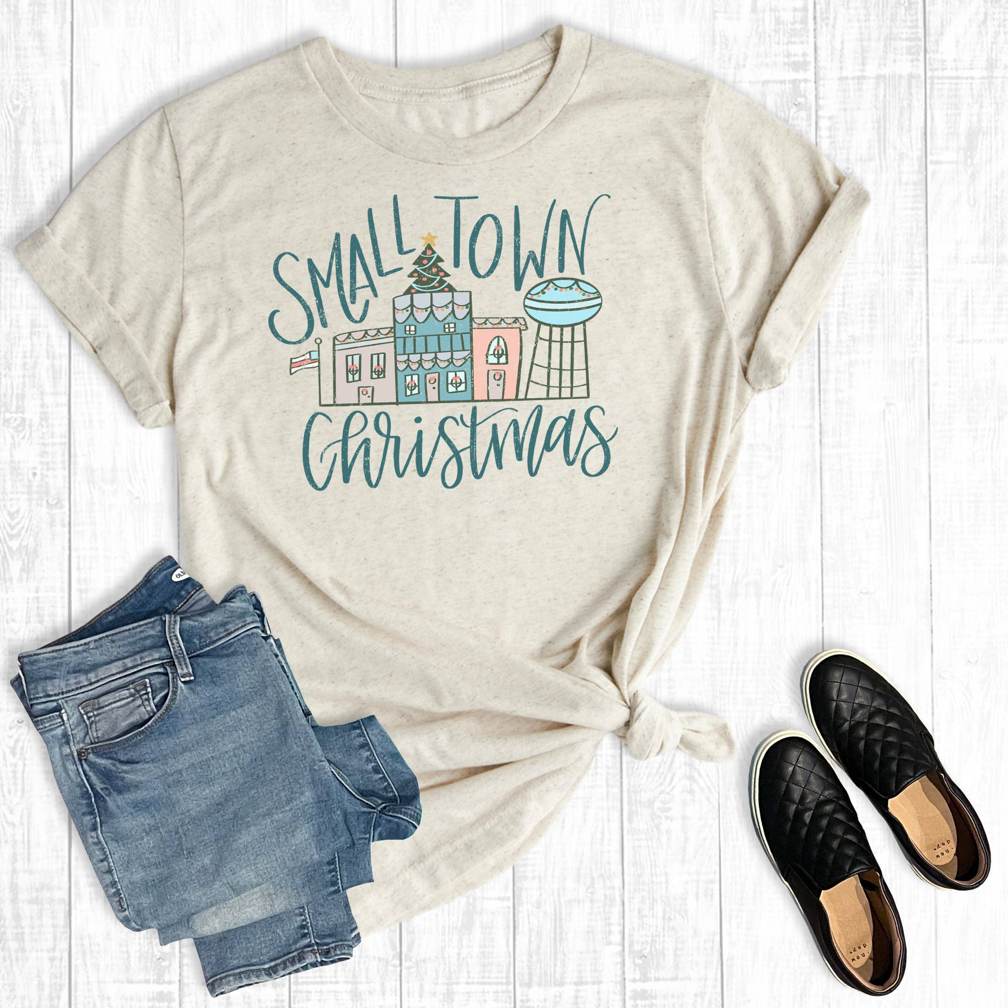 Small Town Christmas Graphic Tee Hoodie, Sweatshirt | PodTeesHub.com