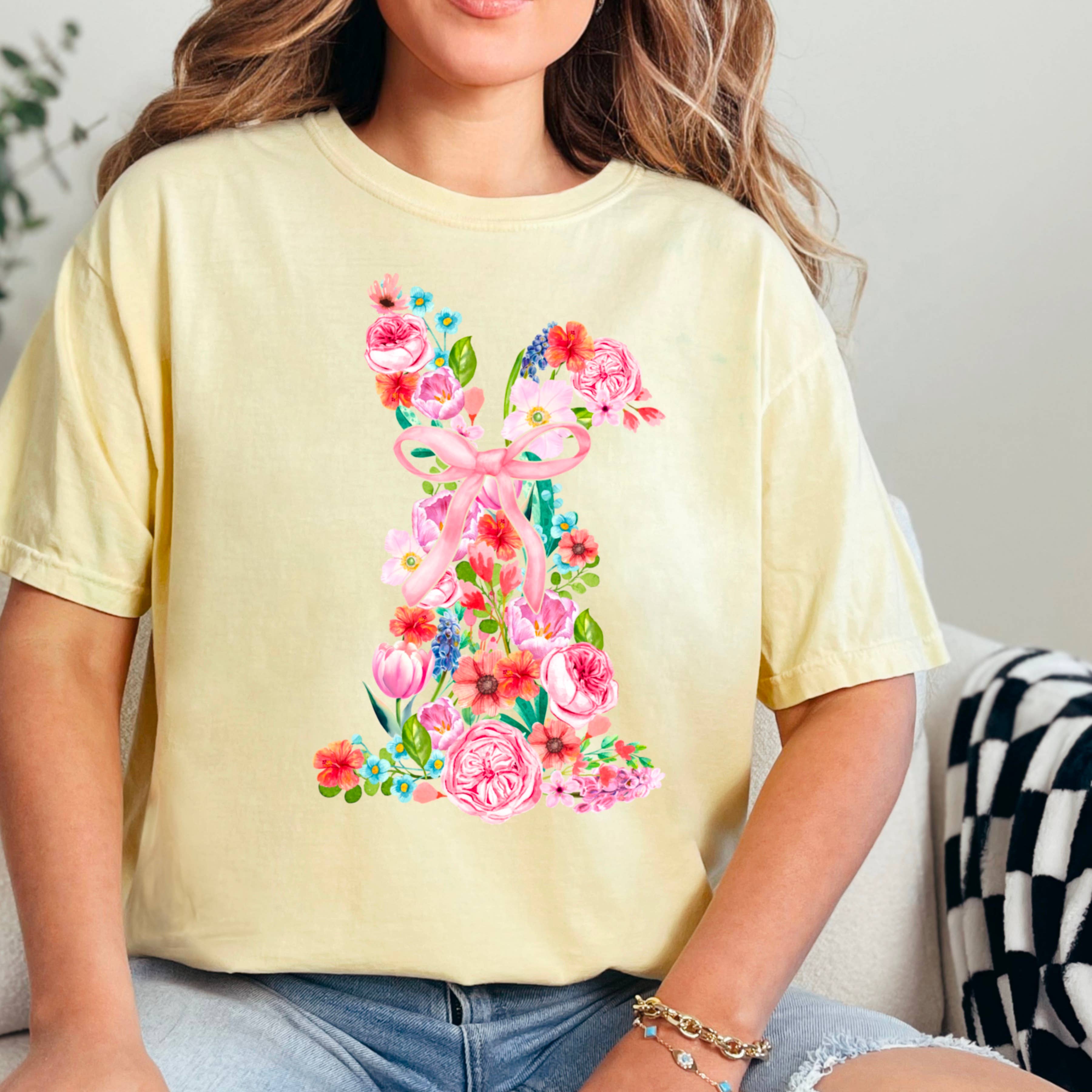 Floral Easter Bunny |Easter Graphic Shirt | Comfort Colors Hoodie, Sweatshirt | PodTeesHub.com