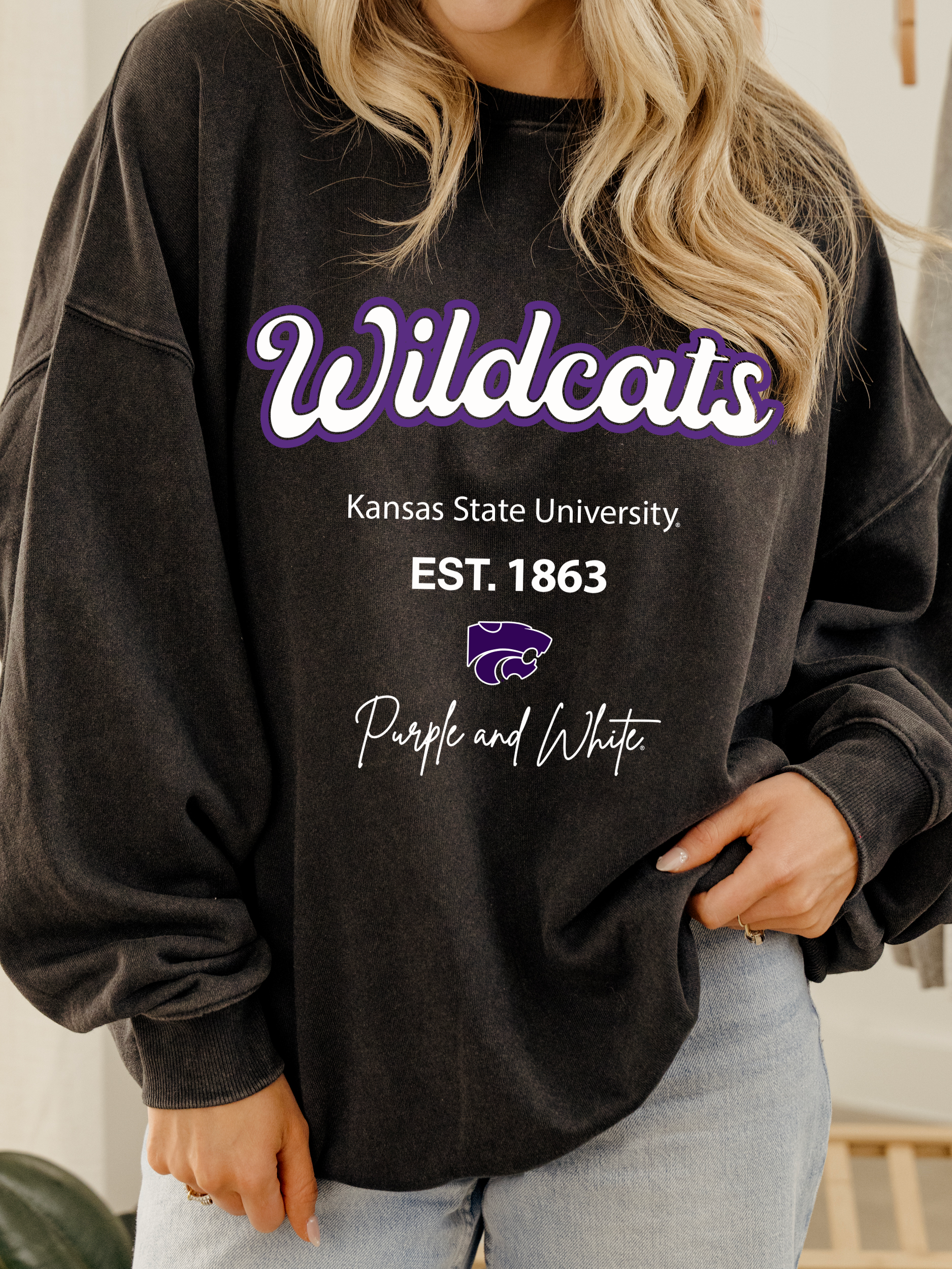 Ksu Wildcats Letterman Charcoal Chrome Sweatshirt T-Shirts, Hoodie | PodTeesHub.com