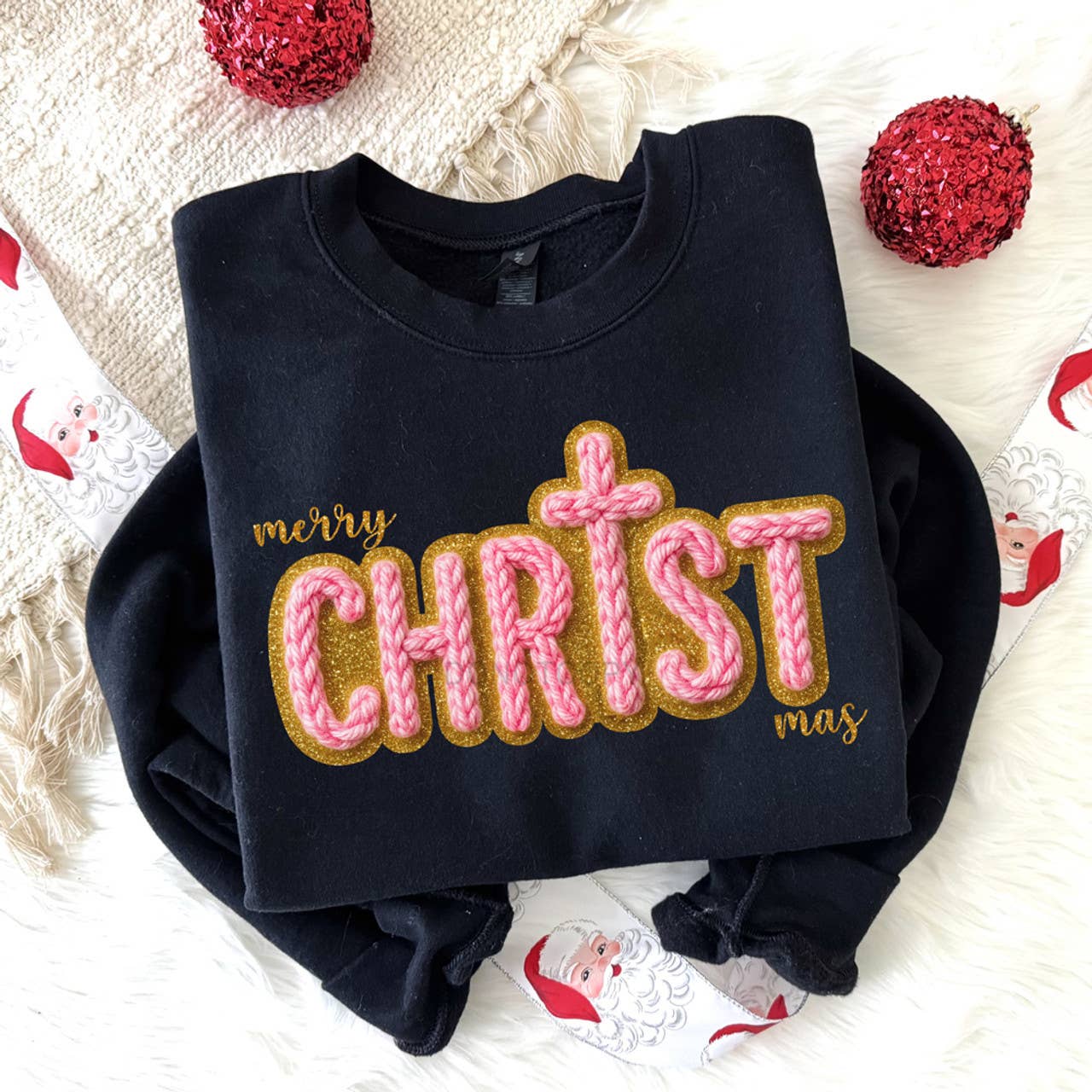 Faux Yarn Merry Christmas Sweatshirt T-Shirts, Hoodie | PodTeesHub.com