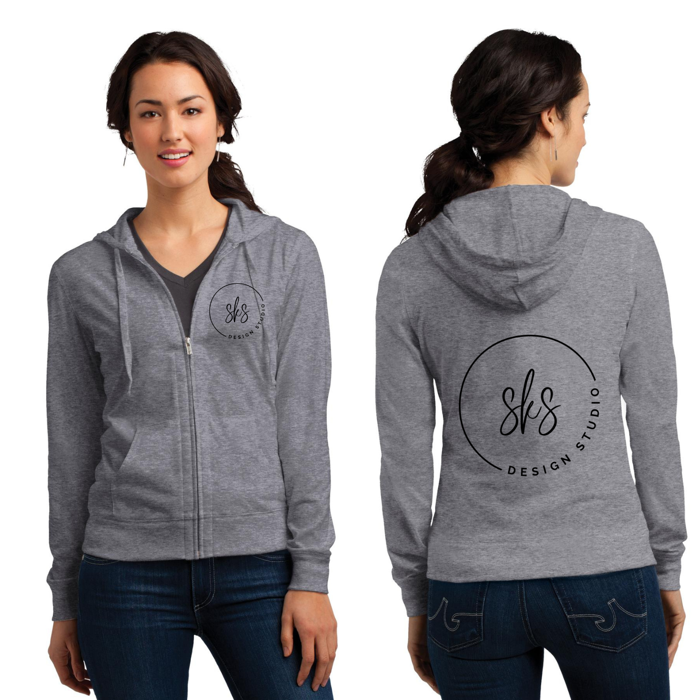 Custom Logo | Women's Fitted Jersey Full-Zip Hoodie [District] T-Shirts, Sweatshirt | PodTeesHub.com