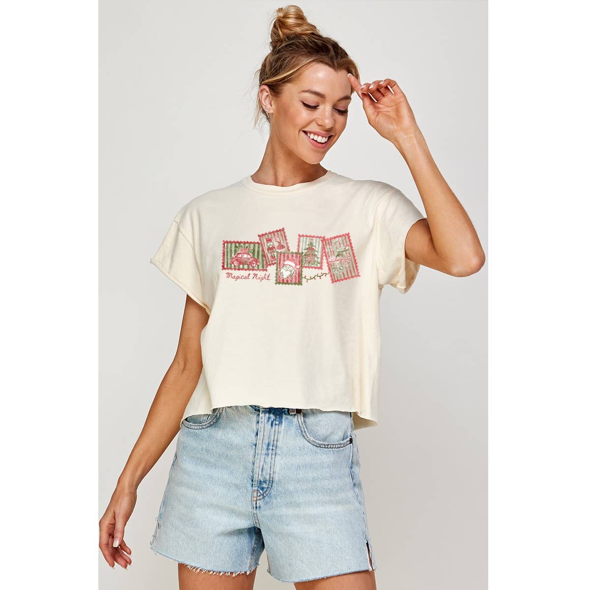 Christmas Stamp Vintage Graphic Crop Tee Hoodie, Sweatshirt | PodTeesHub.com