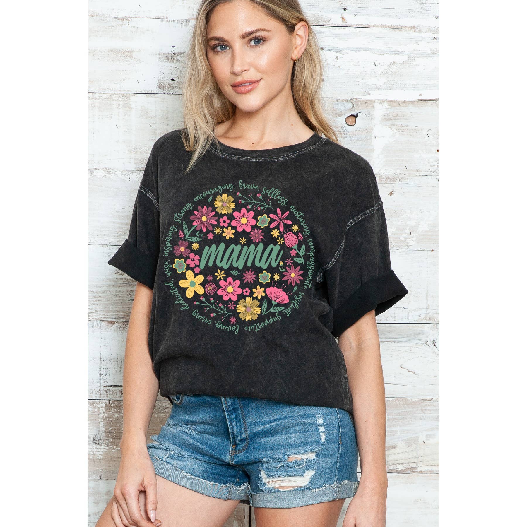 Floral Mama Oversize Mineral Wash T Shirt Hoodie, Sweatshirt | PodTeesHub.com