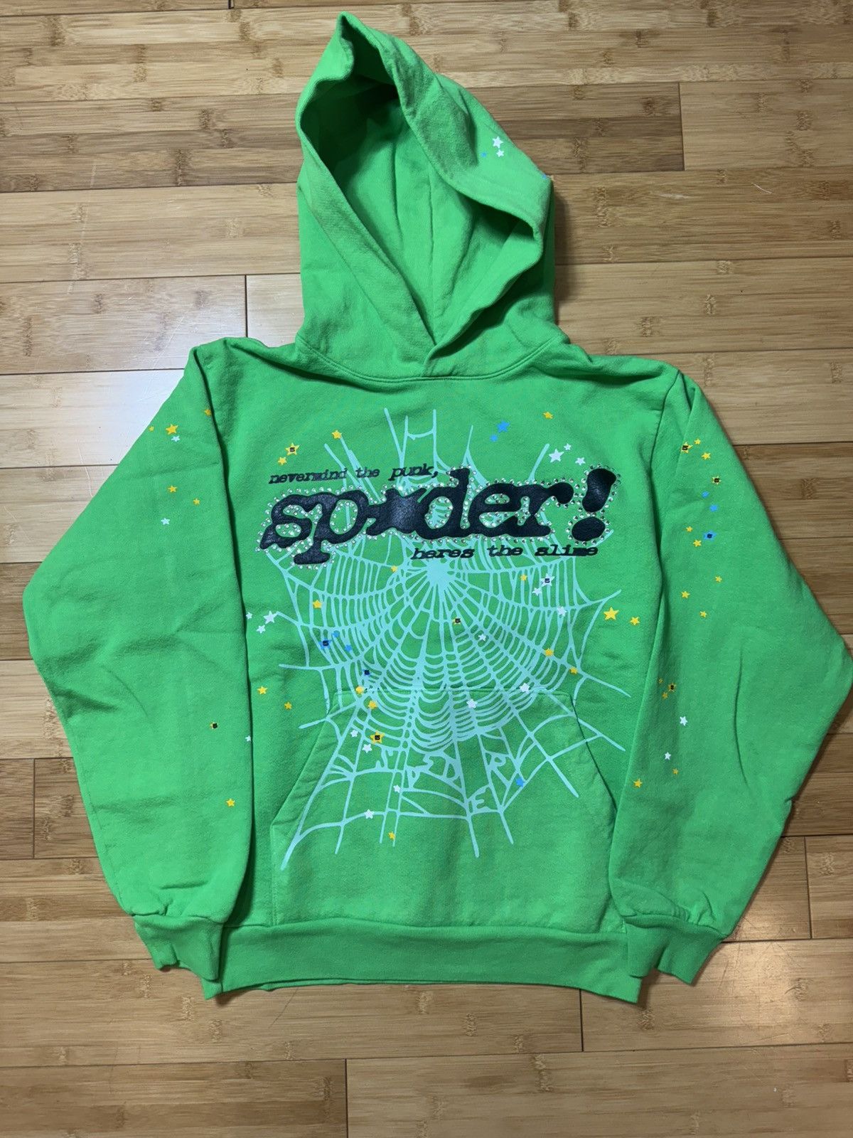 Sp5der Rhinestone Punk V2 Hoodie Green Size S T-Shirts, Sweatshirt | PodTeesHub.com