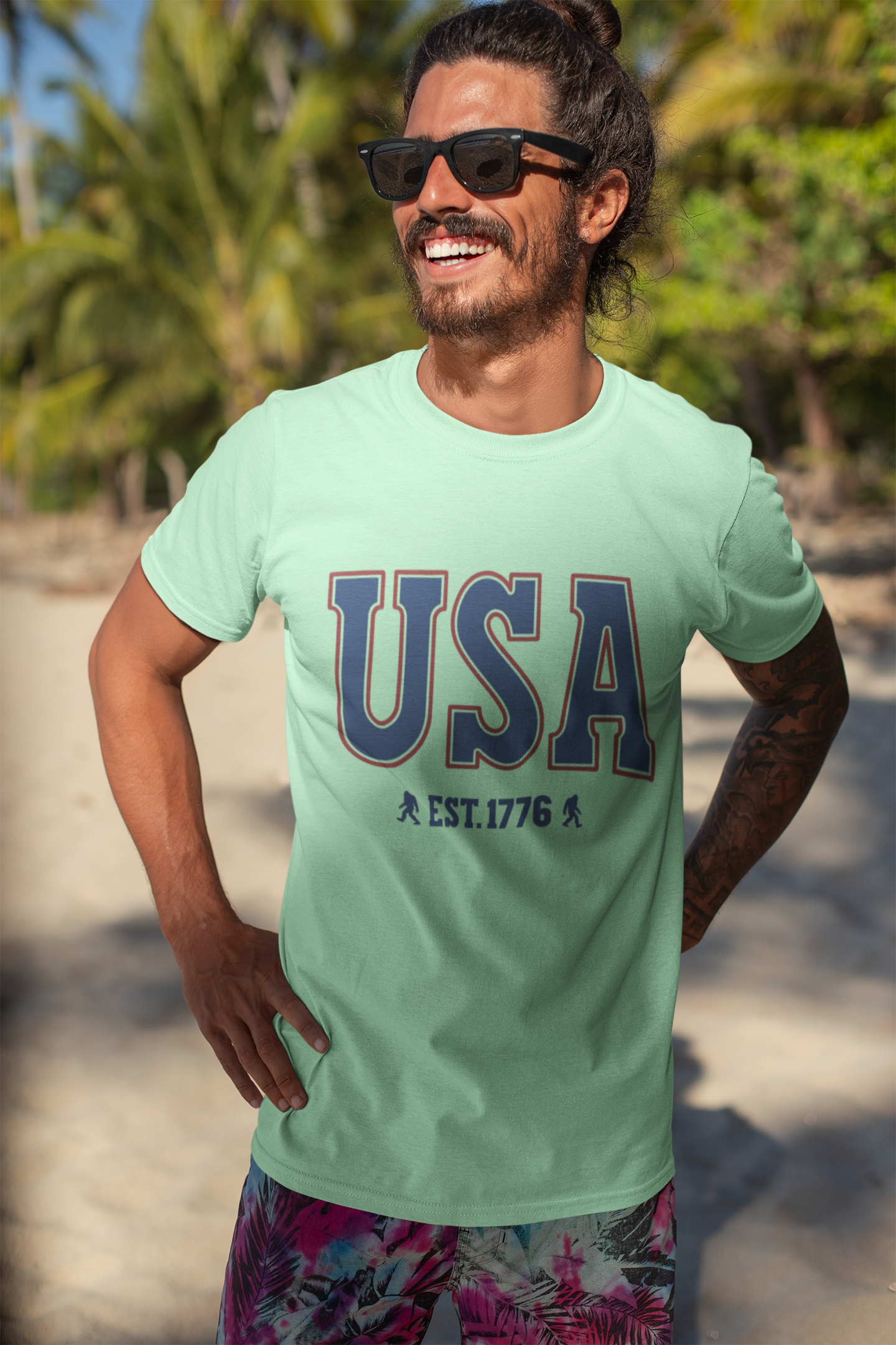 USA 1776 Shirt Bigfoot - Bold Red and Blue Design Hoodie, Sweatshirt | PodTeesHub.com