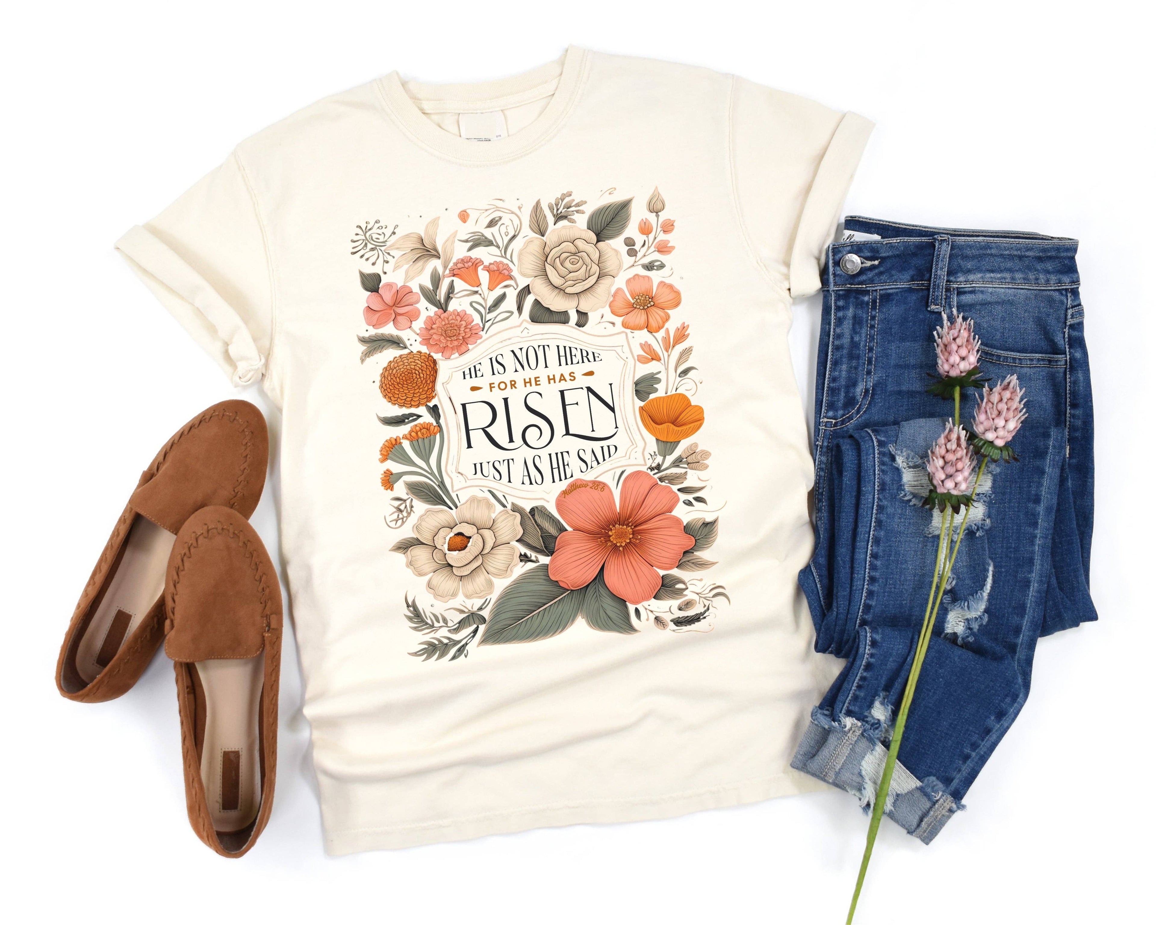 Easter He Is Risen Floral Cream Graphic Tee Free Ship Hoodie, Sweatshirt | PodTeesHub.com