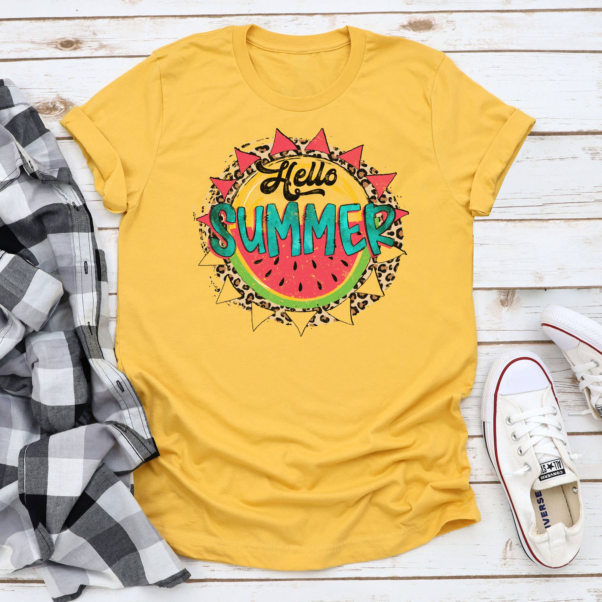 Hello Summer Leopard Watermelon Graphic Tee Hoodie, Sweatshirt | PodTeesHub.com