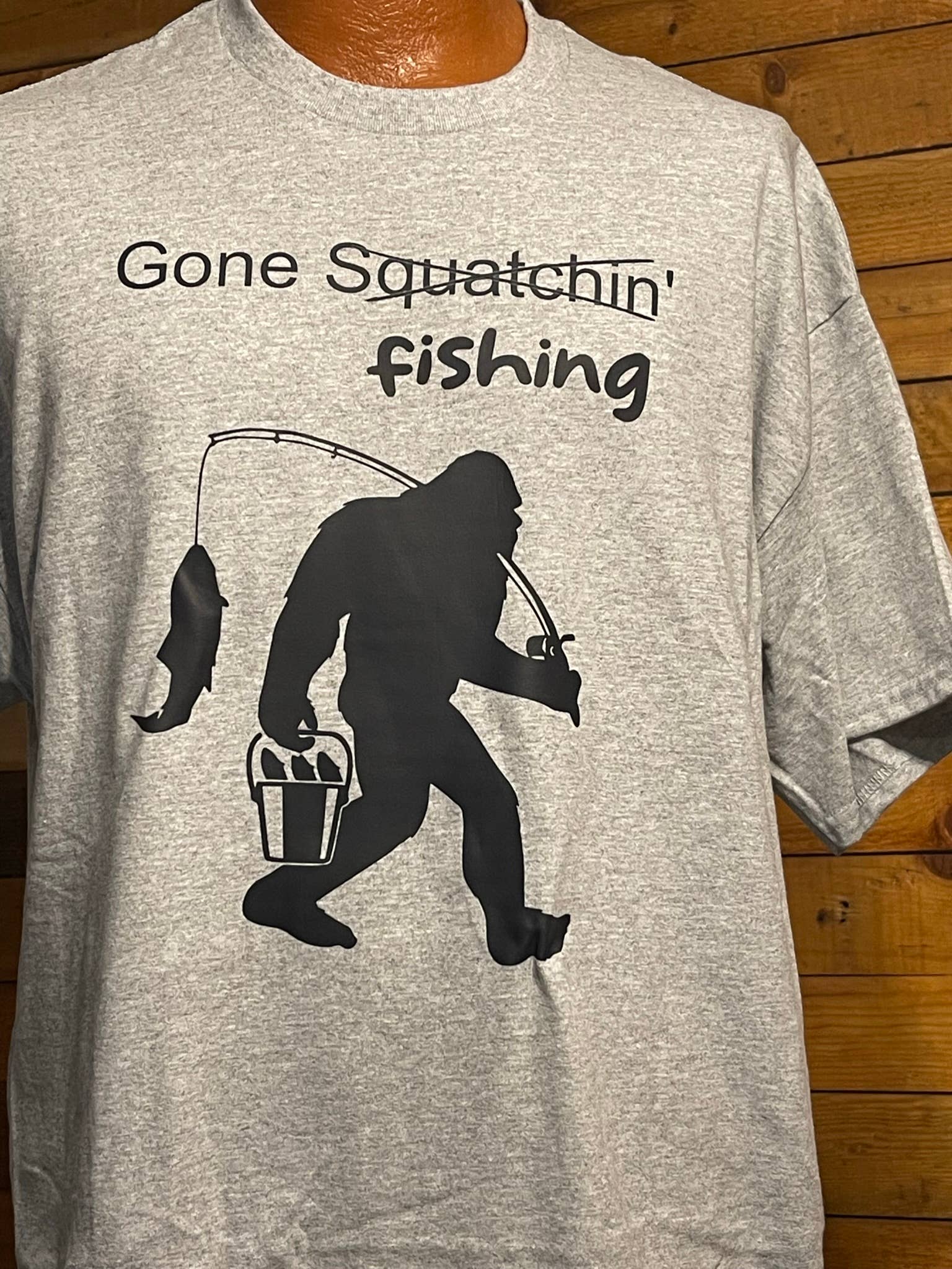 Bigfoot Gone Squatchin' Fishing T-Shirt (Grey) Hoodie, Sweatshirt | PodTeesHub.com