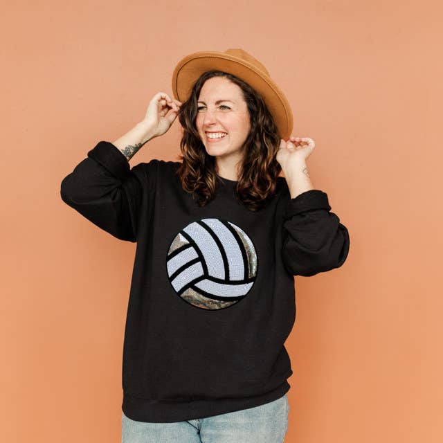 Sequin Volleyball Chenille Patch Crewneck Sweatshirt T-Shirts, Hoodie | PodTeesHub.com