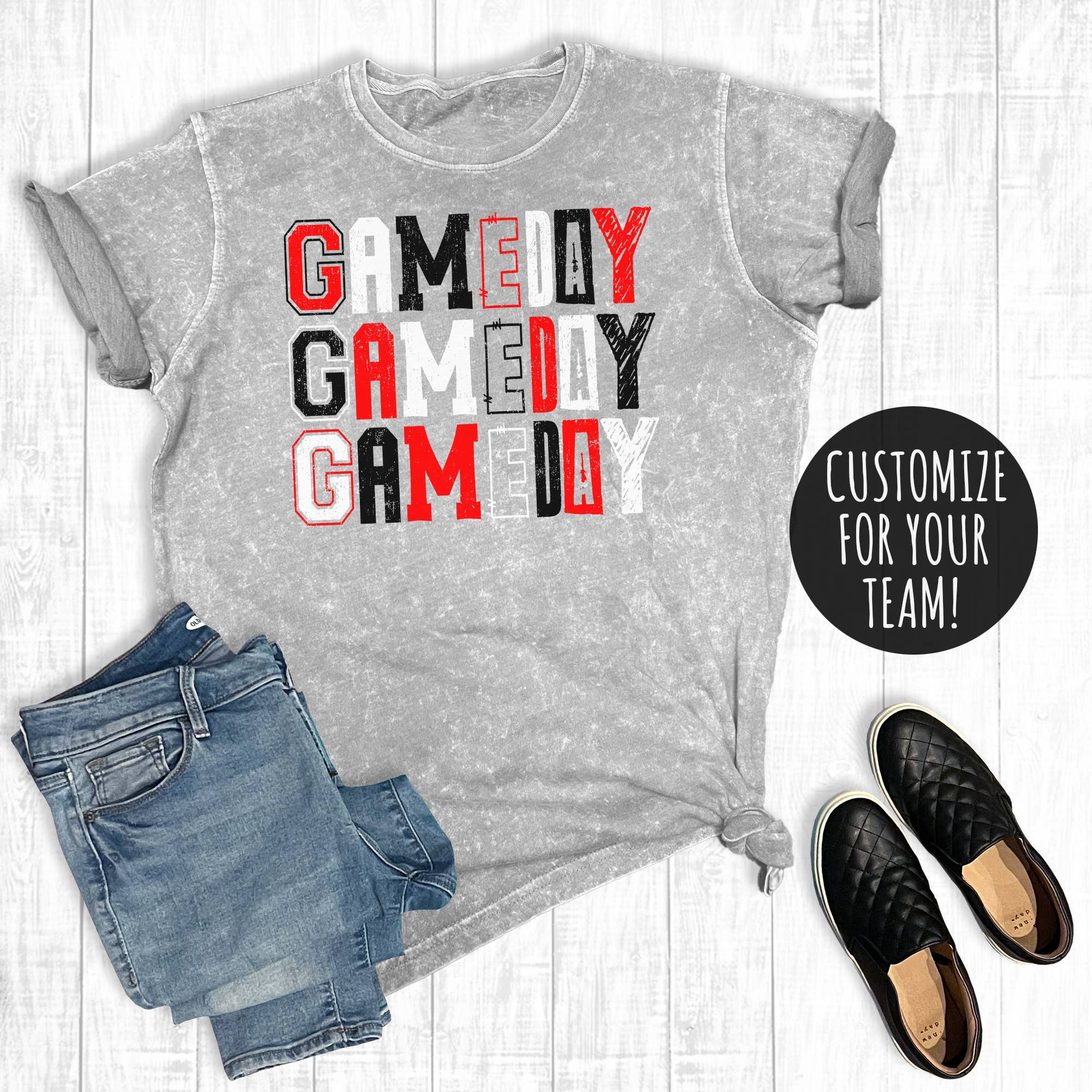 Custom Football Game Day Letters Mineral Wash Tee Hoodie, Sweatshirt | PodTeesHub.com