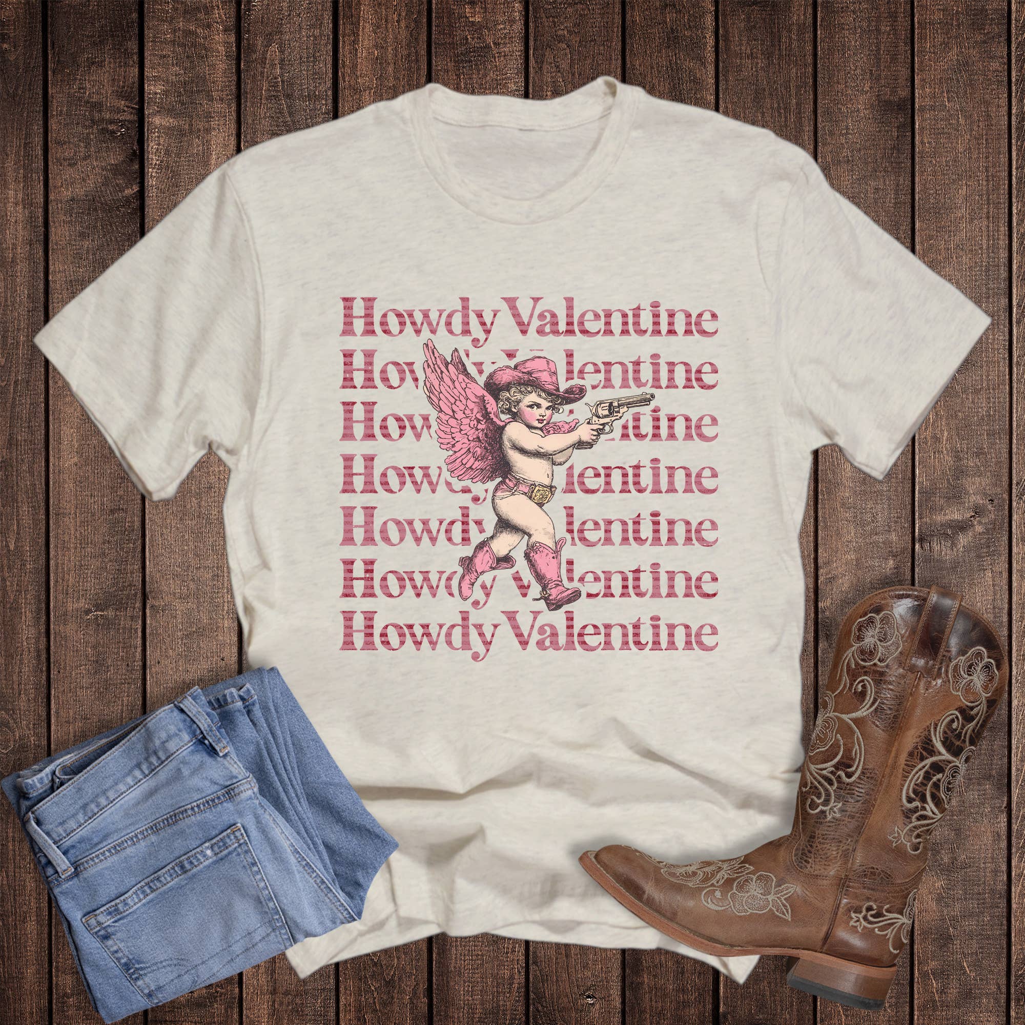 Valentine Western Cupid Howdy Graphic Tee Hoodie, Sweatshirt | PodTeesHub.com