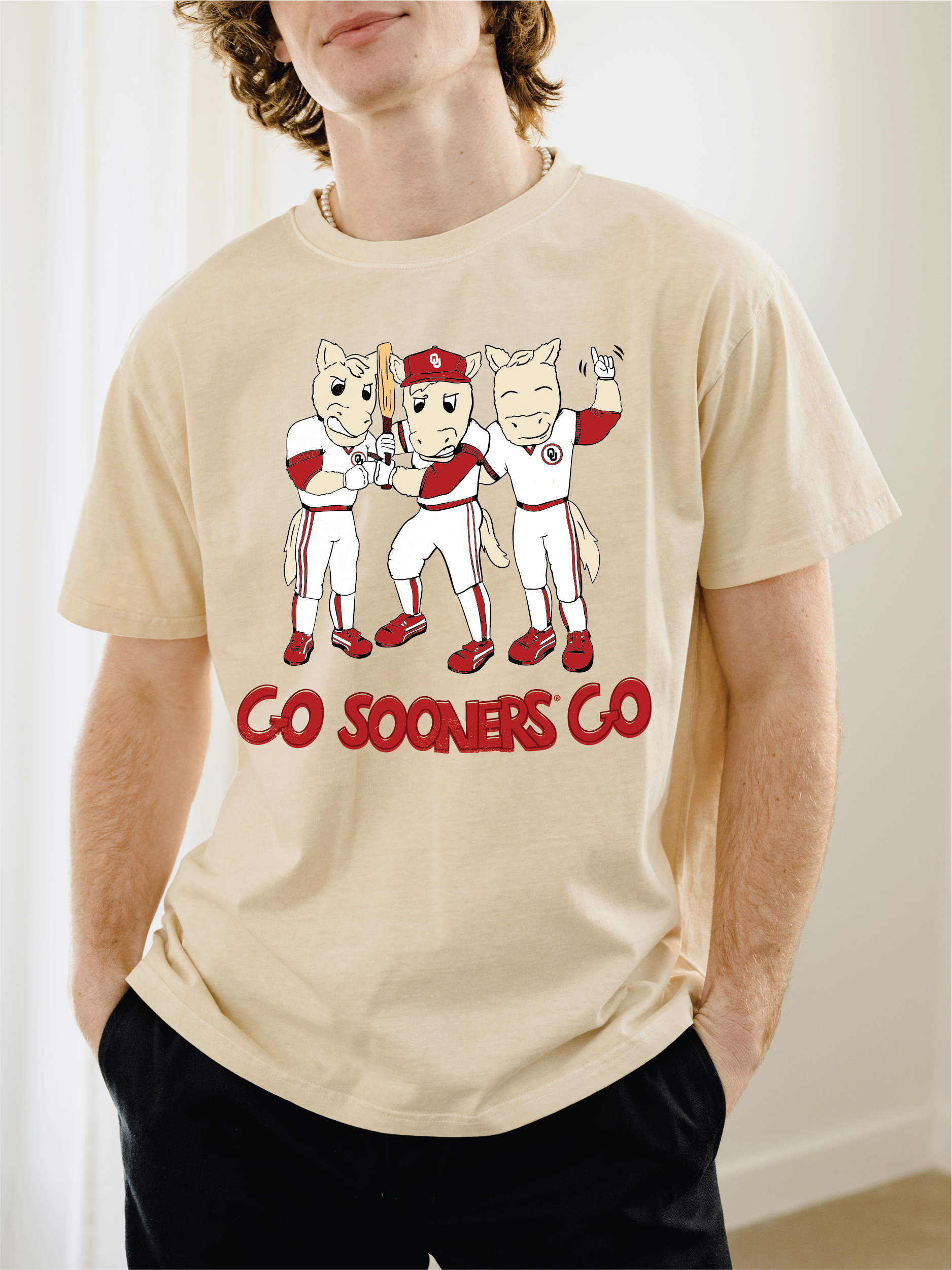 Ou Oklahoma Sooners Baseball Fighters Off White Thrifted Tee Hoodie, Sweatshirt | PodTeesHub.com