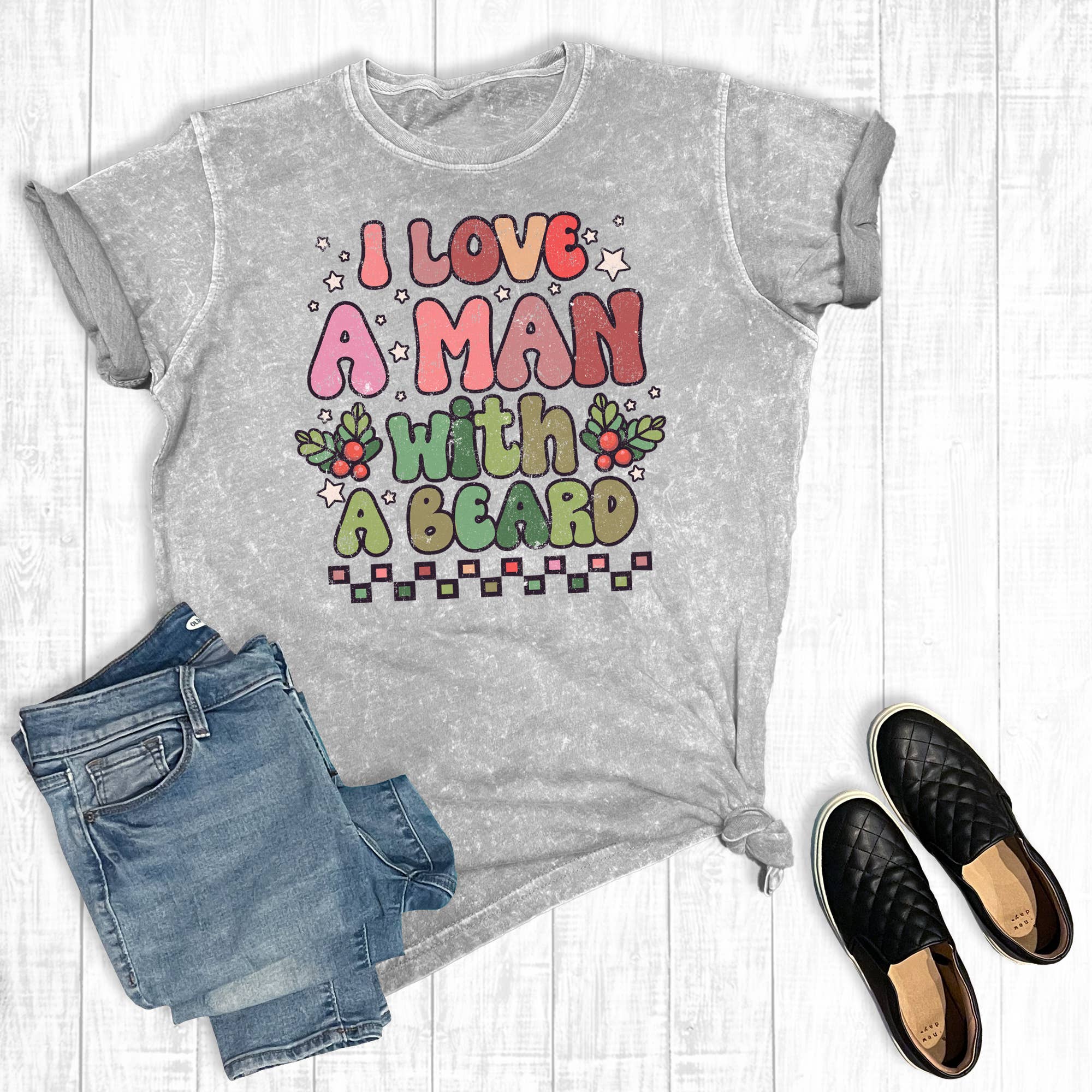 Christmas I Love A Man with A Beard Mineral Wash Graphic Tee Hoodie, Sweatshirt | PodTeesHub.com