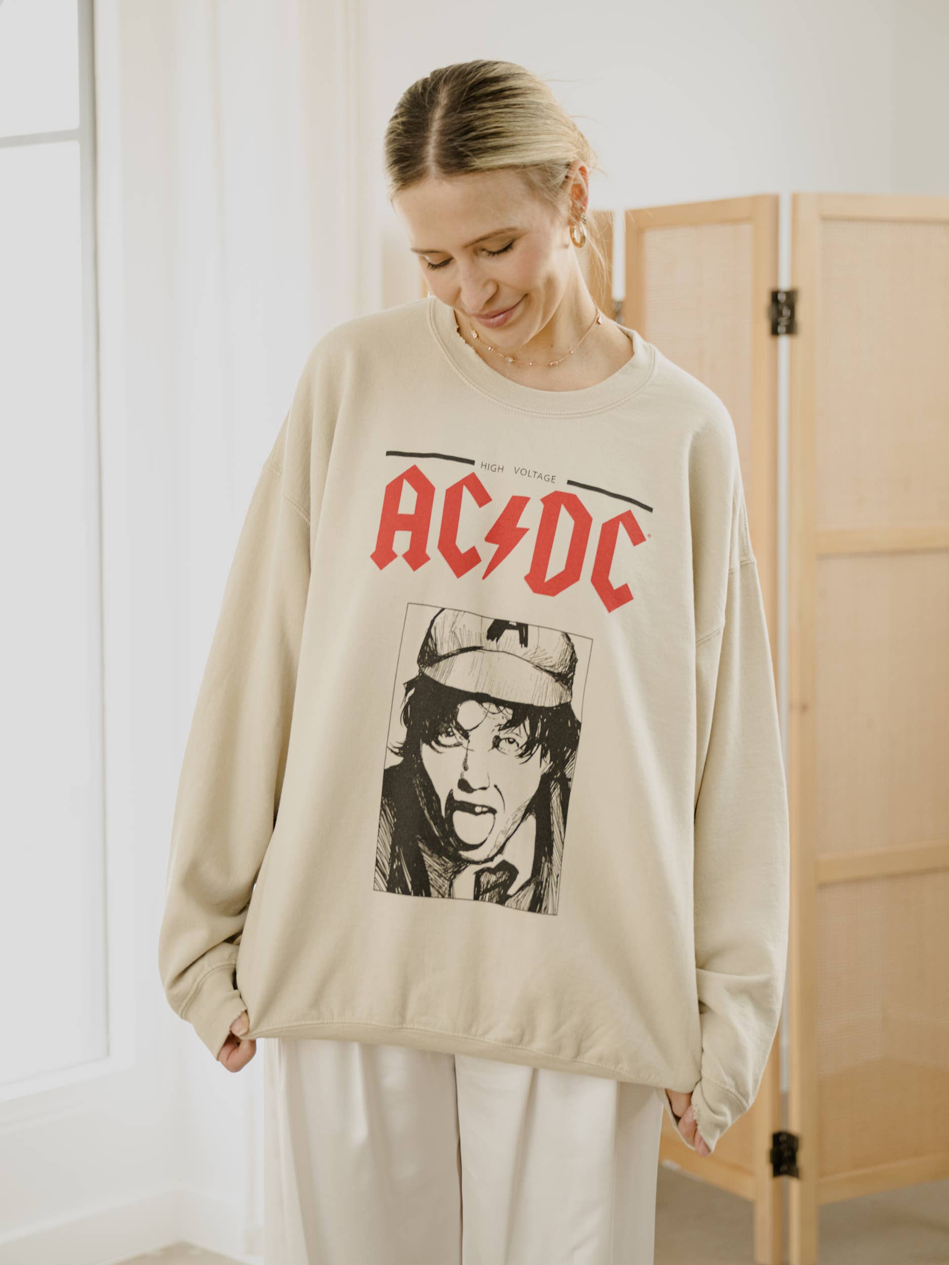 Acdc High Voltage Sketch Sand Thrifted Graphic Sweatshirt T-Shirts, Hoodie | PodTeesHub.com