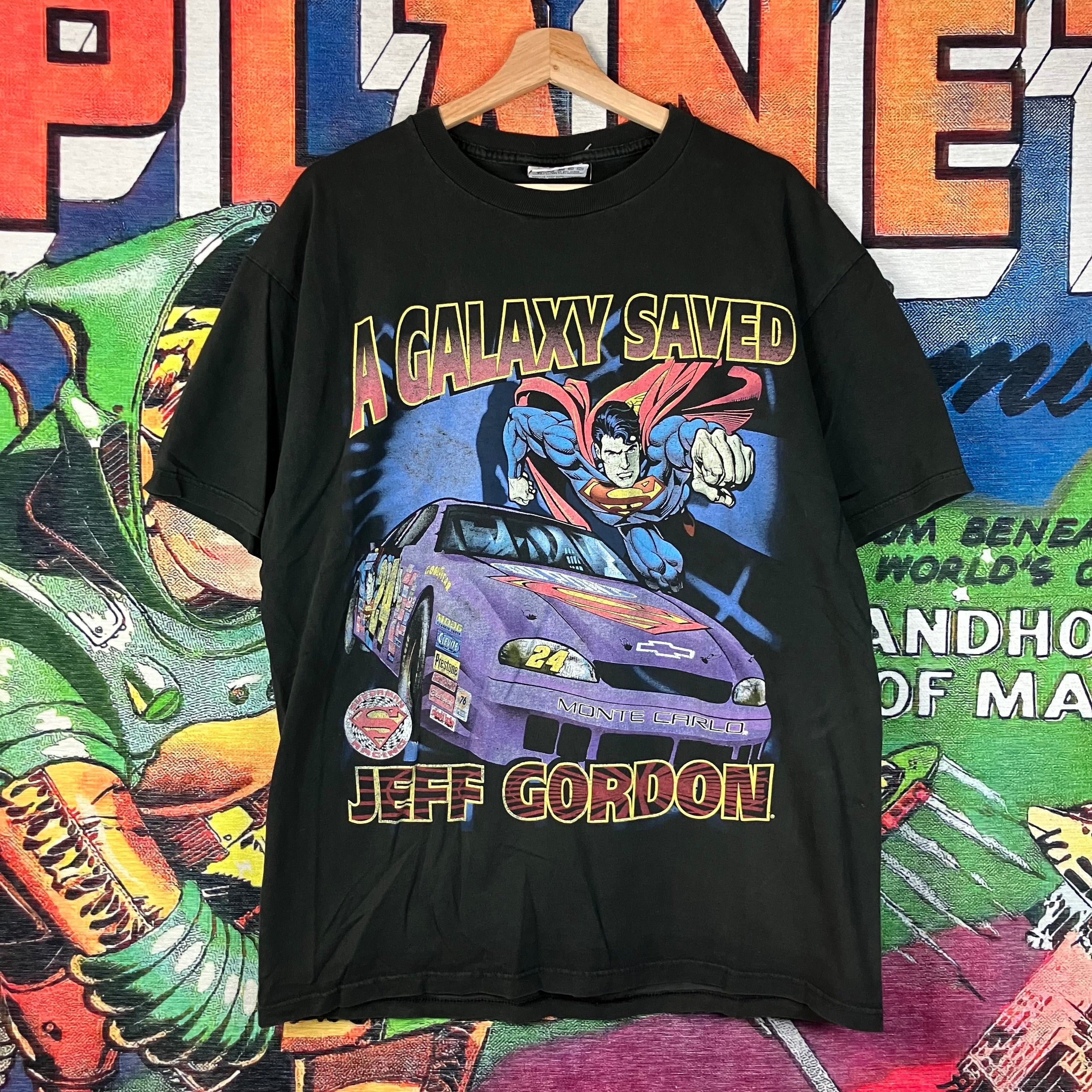 Nascar X Vintage Vintage 90s Jeff Gordon Superman Tee Size L Hoodie, Sweatshirt | PodTeesHub.com
